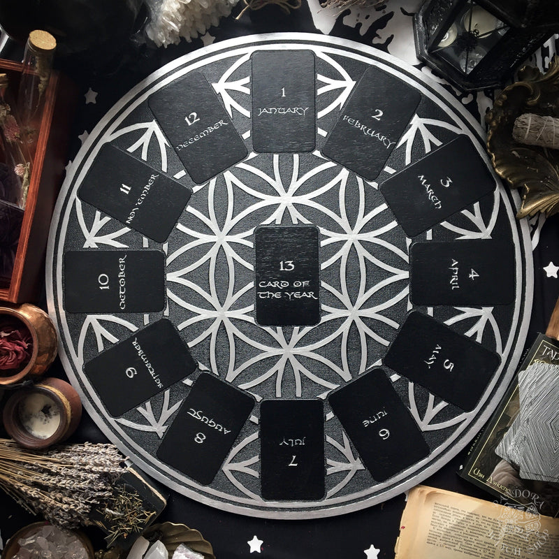 Tarot Spread Board Wheel of the Year - Black and Silver - SS
