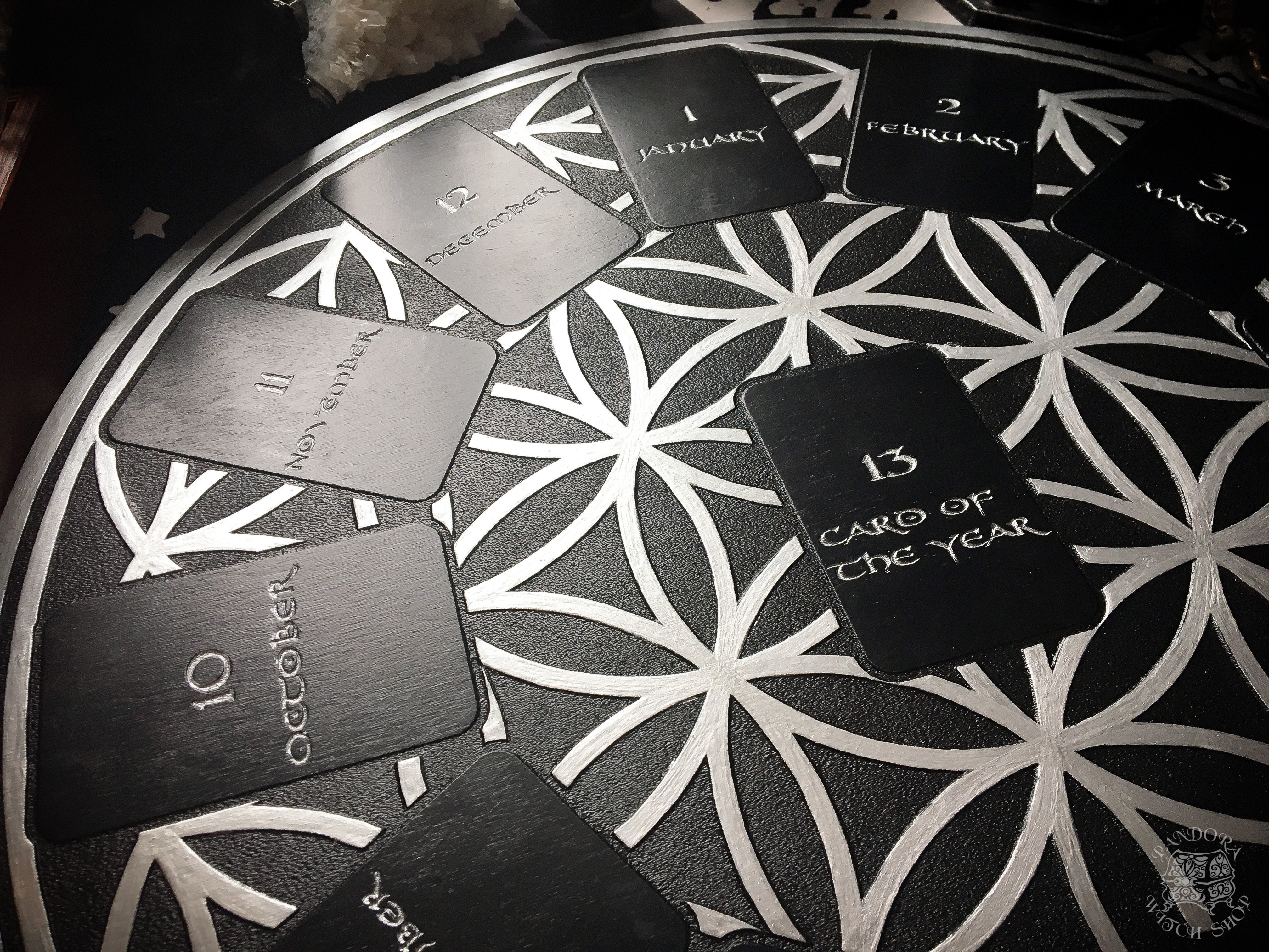 Tarot Spread Board Wheel of the Year - Black and Silver - SS