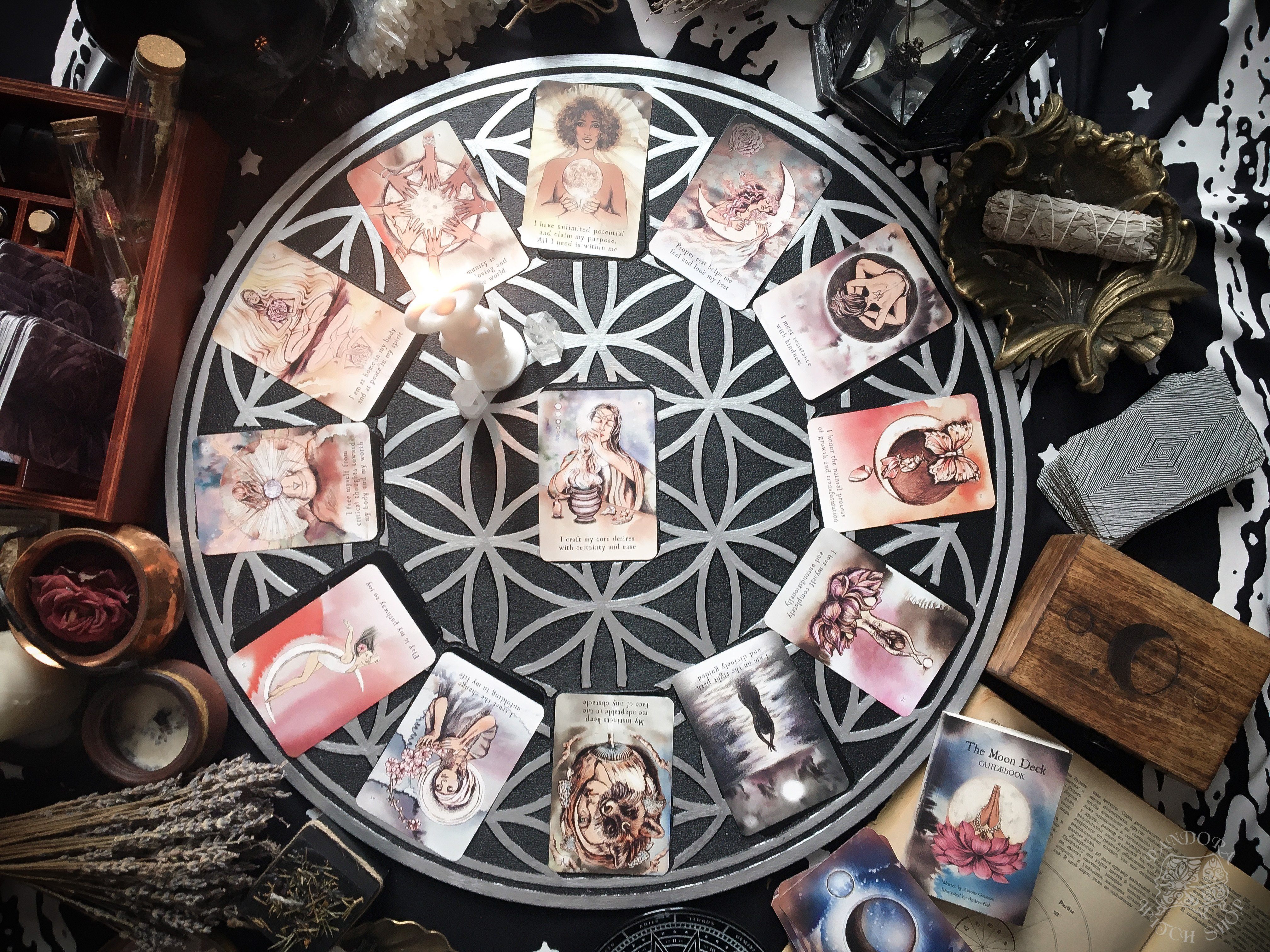 Tarot Spread Board Wheel of the Year - Black and Silver - SS