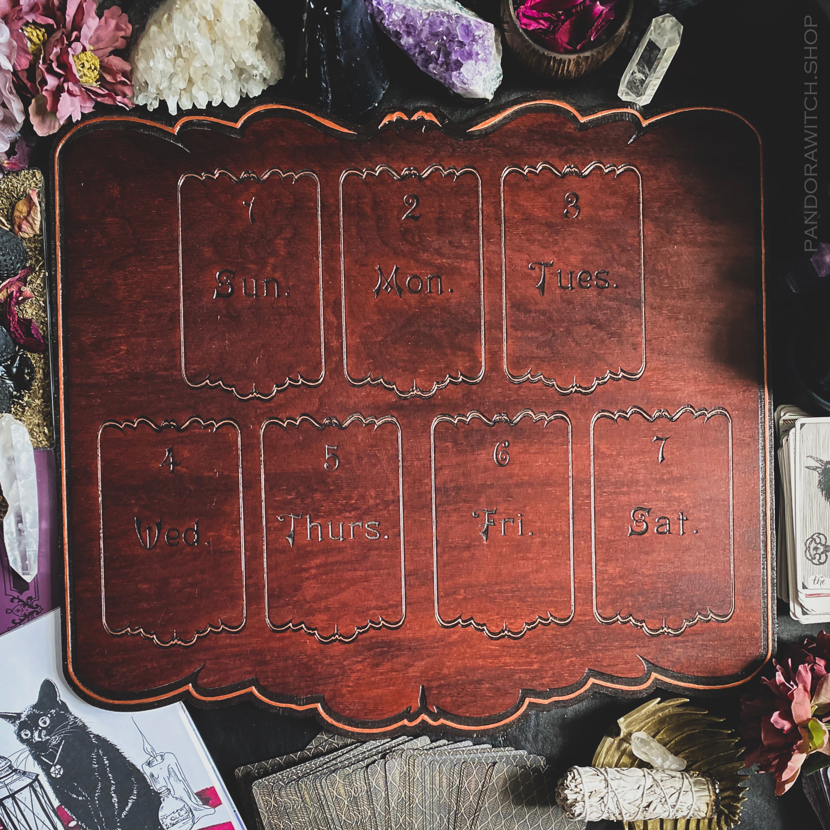 Seven Days Tarot Spread Board - Red wood