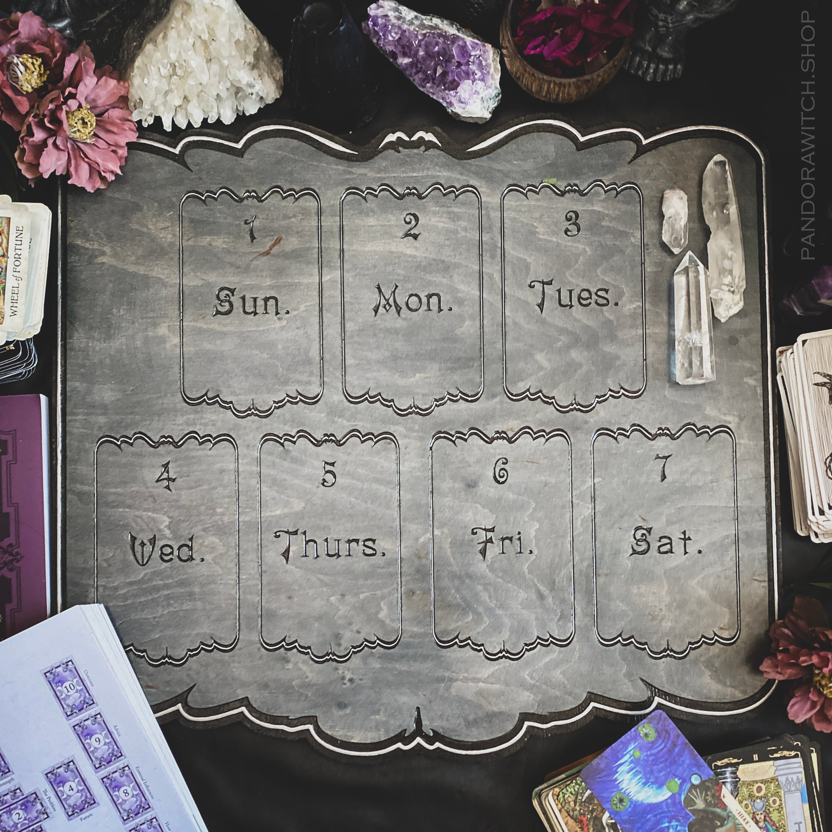 Seven Days Tarot Spread Board - Gray wood