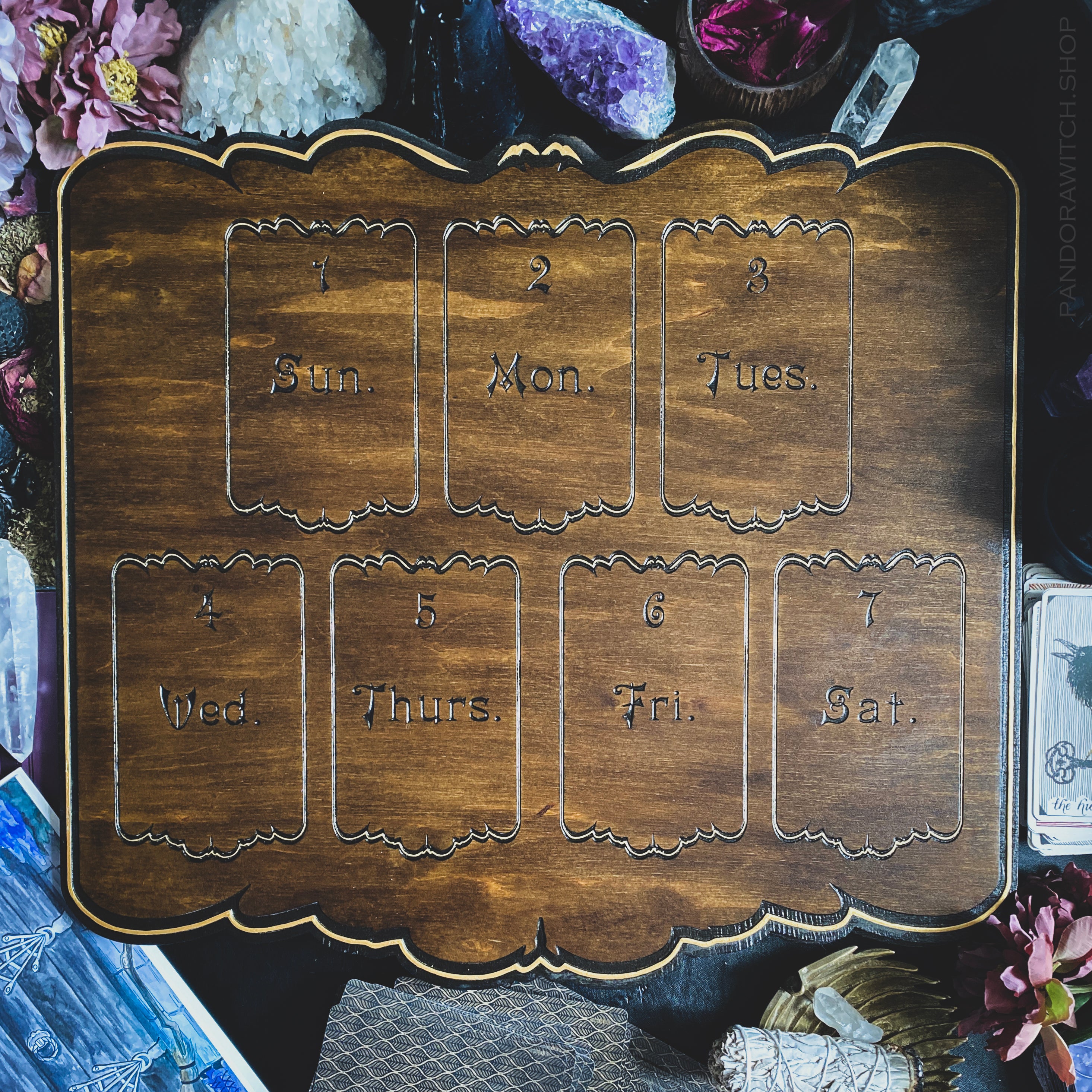 Seven Days Tarot Spread Board - Dark wood