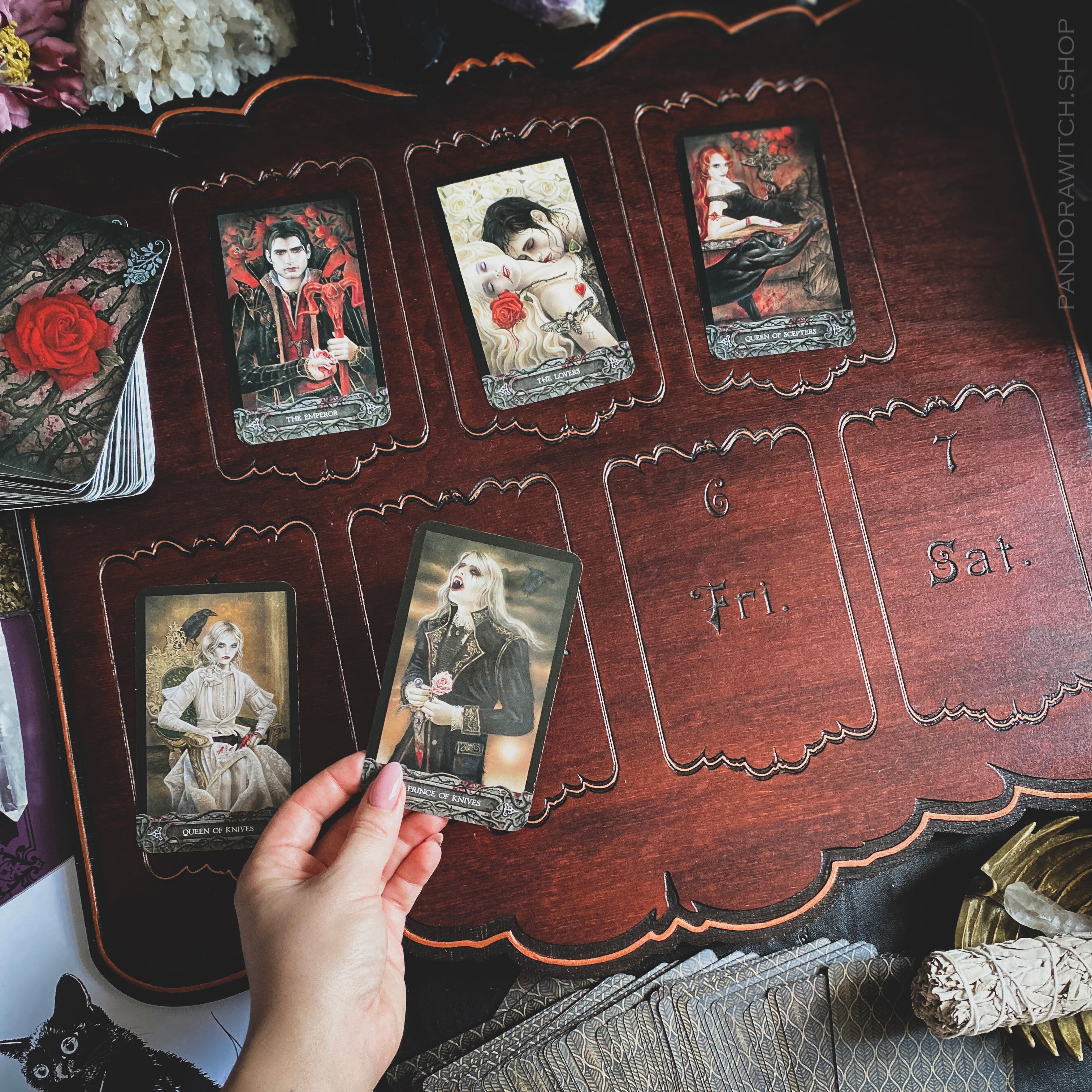 Seven Days Tarot Spread Board - Red wood