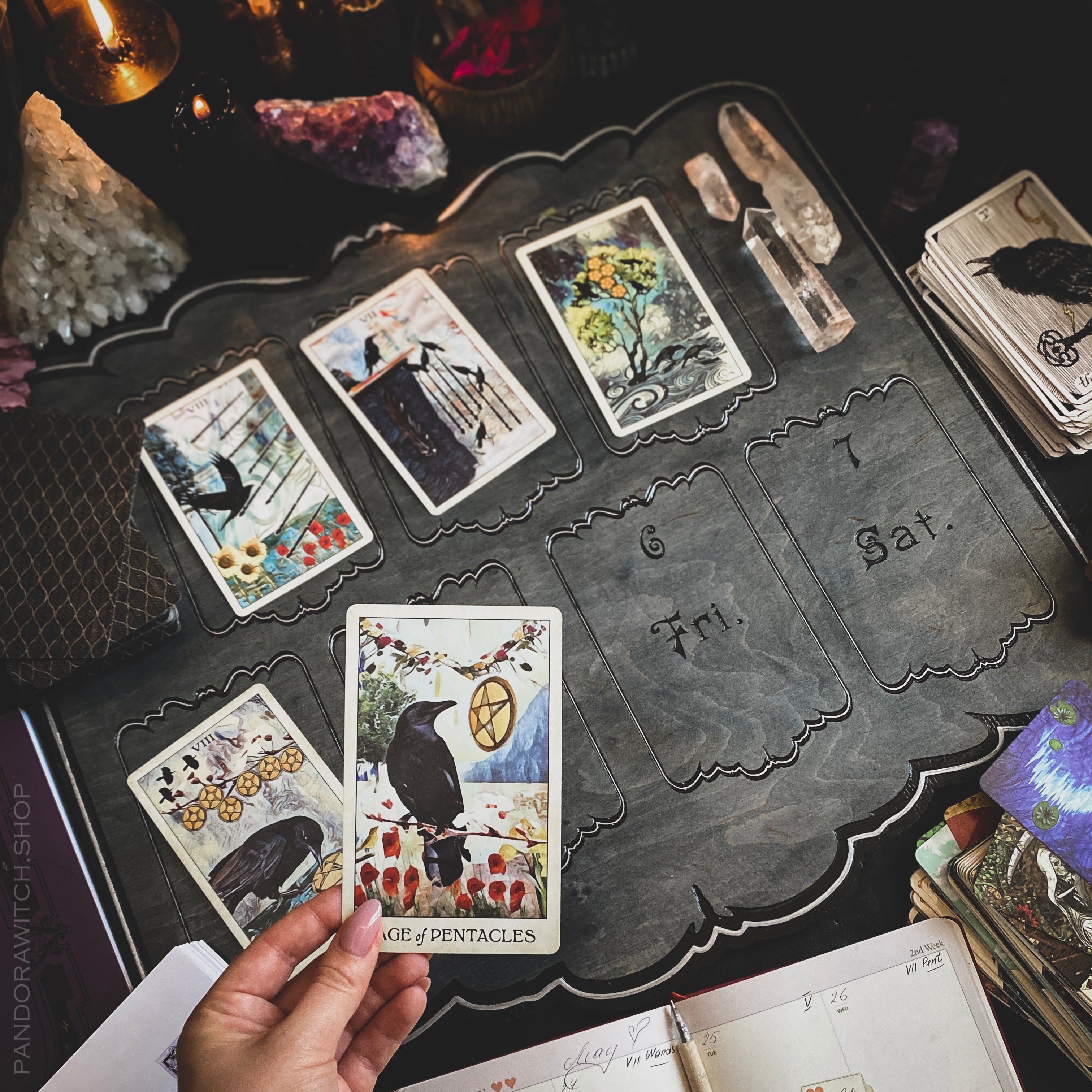 Seven Days Tarot Spread Board - Gray wood