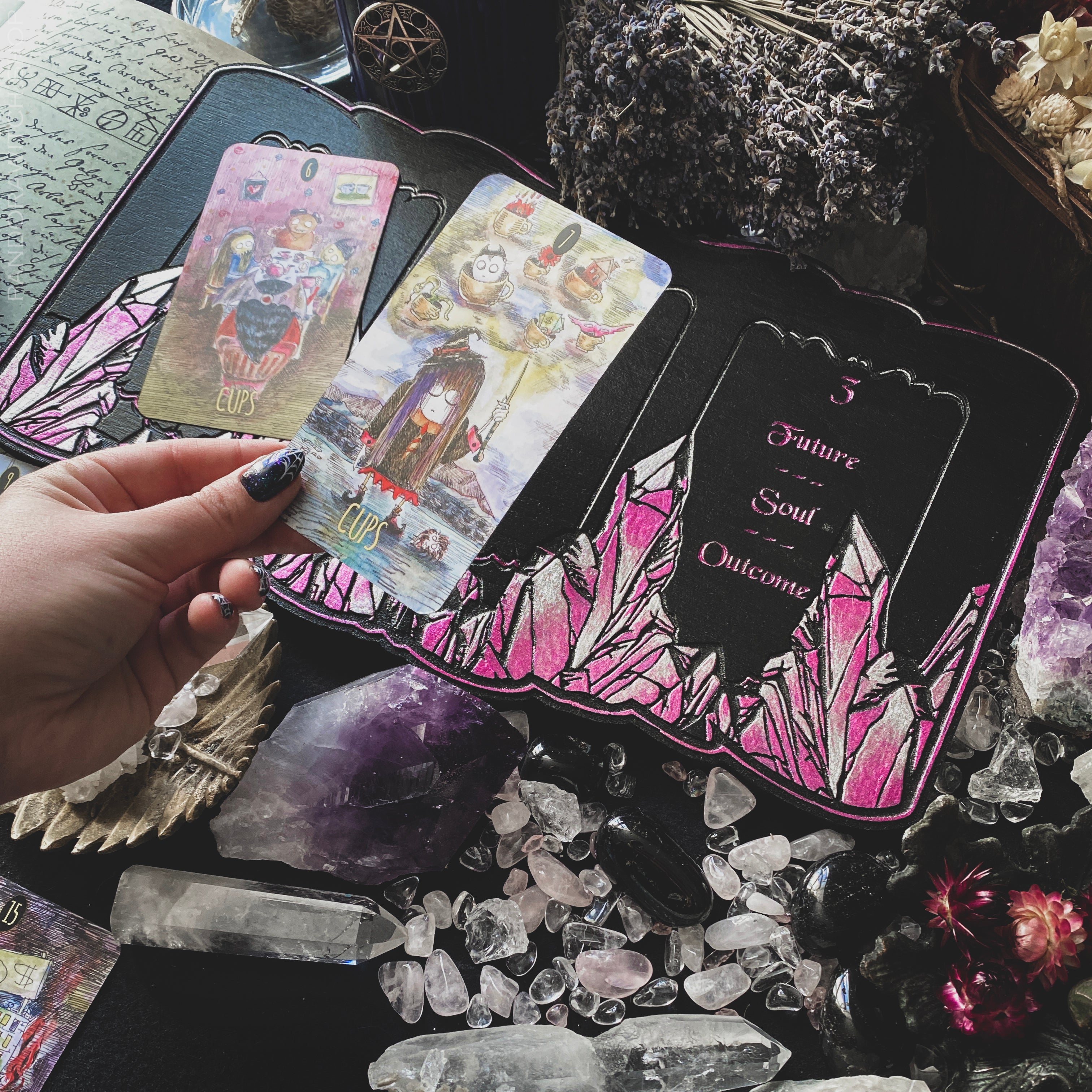 Tarot Board Three Card Spread - Pink Crystals