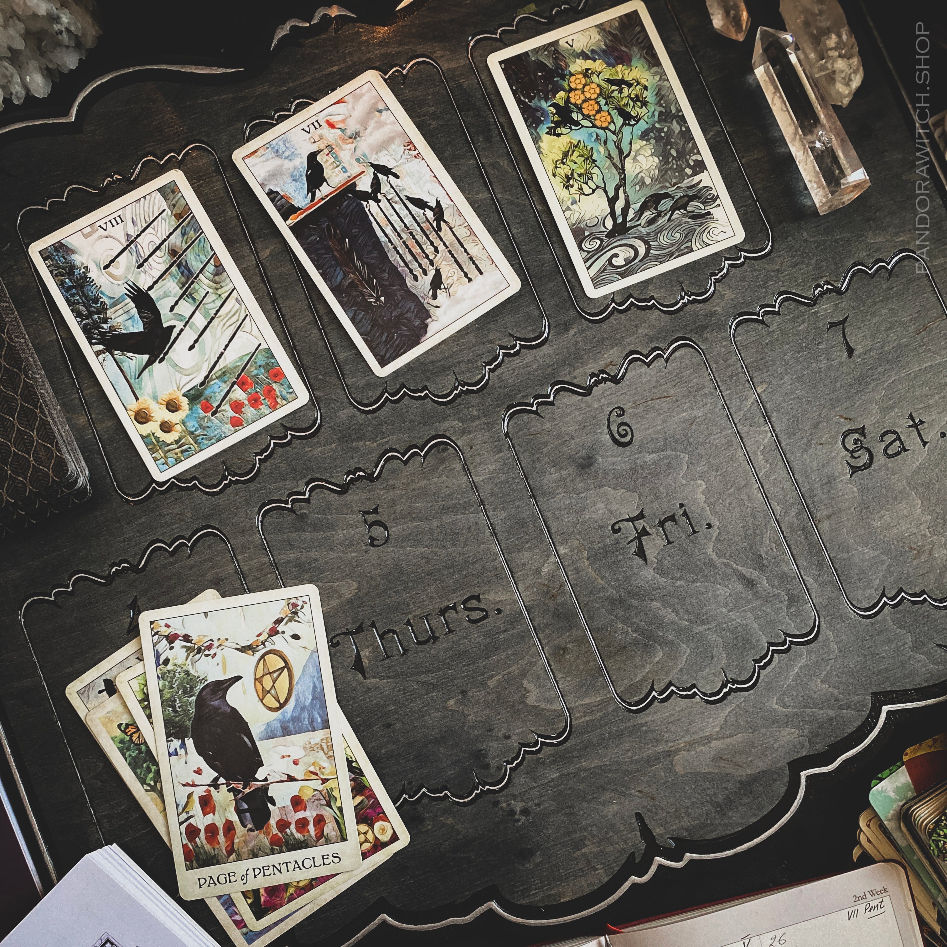 Seven Days Tarot Spread Board - Gray wood