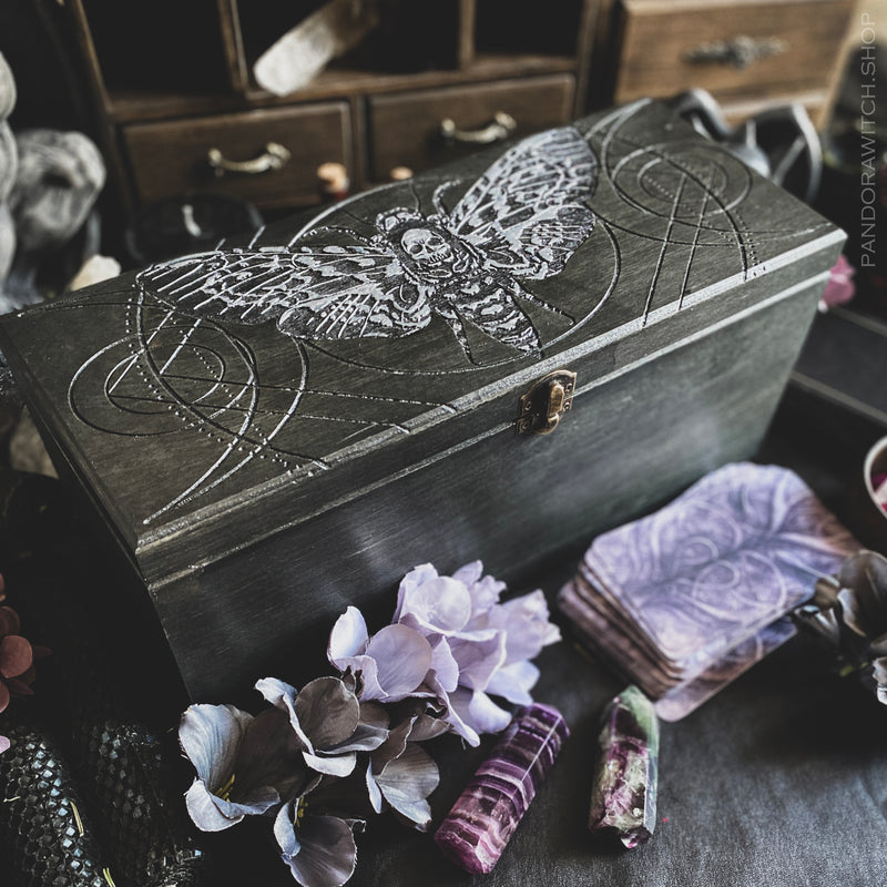 Box for 10 Tarot decks - Silver Death's Head Moth