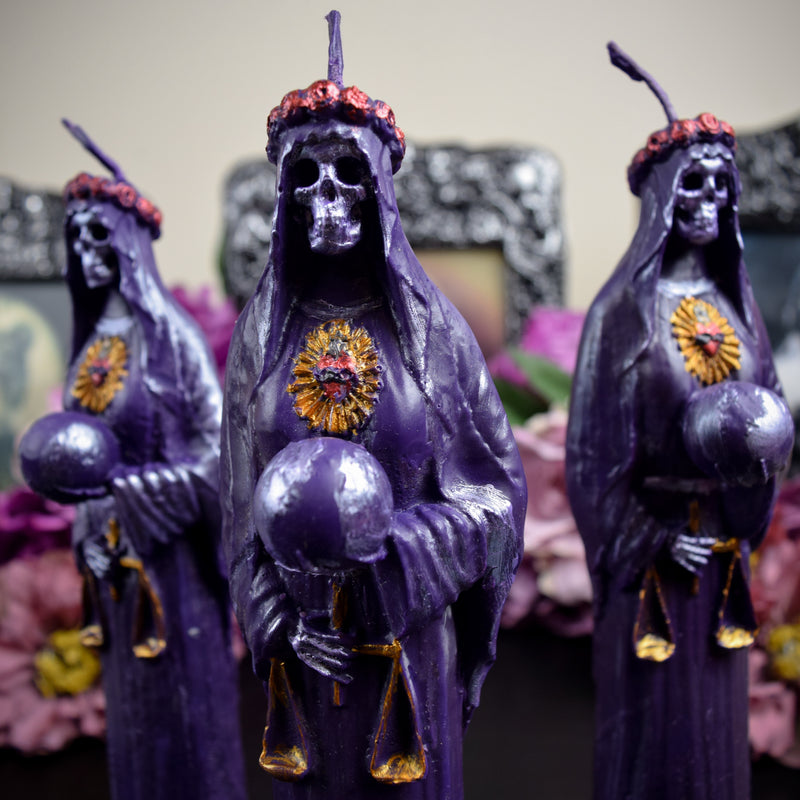 Purple Santa Muerte - beeswax candle