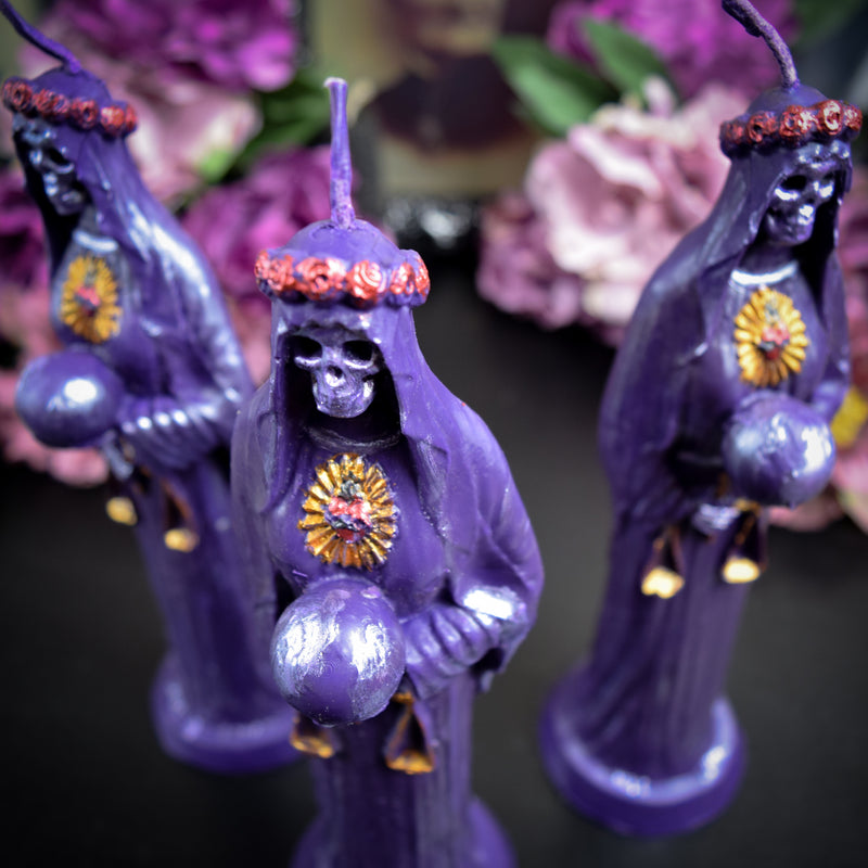 Purple Santa Muerte - beeswax candle