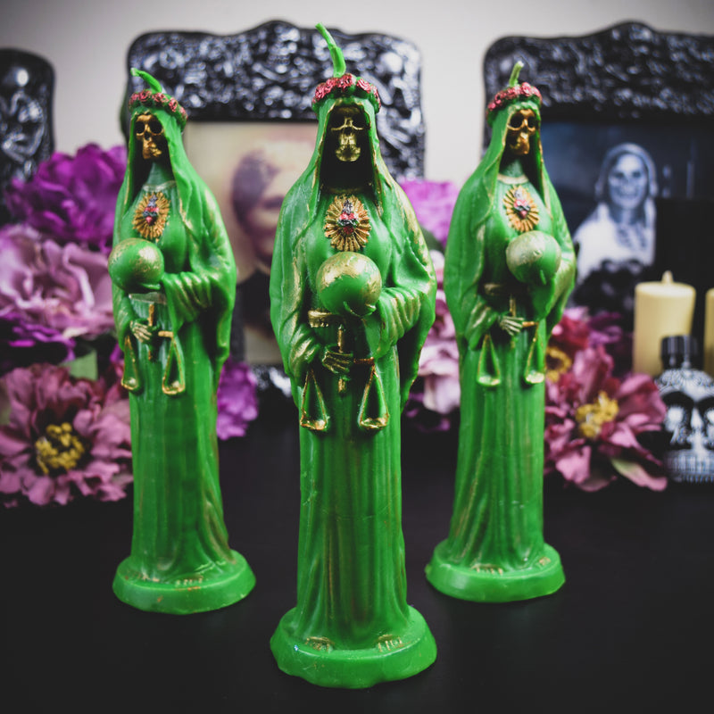 Green Santa Muerte - beeswax candle