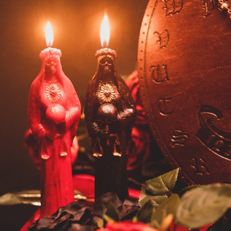 Black Santa Muerte - beeswax candle