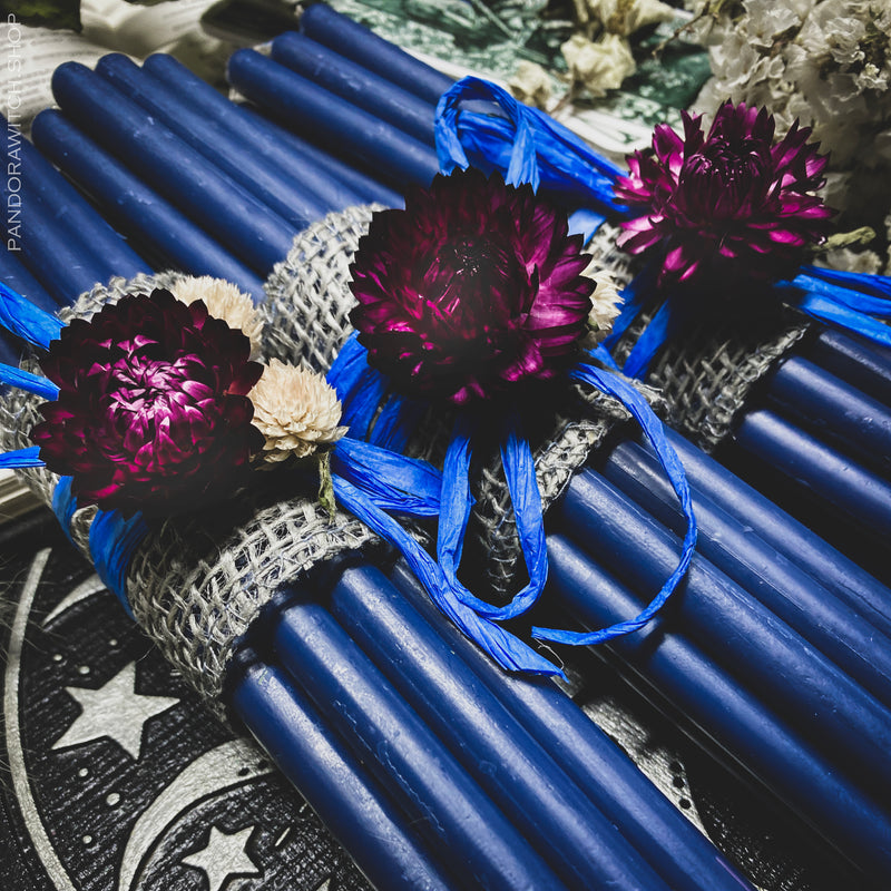 Blue beeswax candles - Flower Set