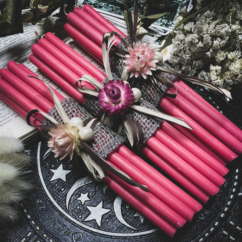 Pink beeswax candles - Flower Set