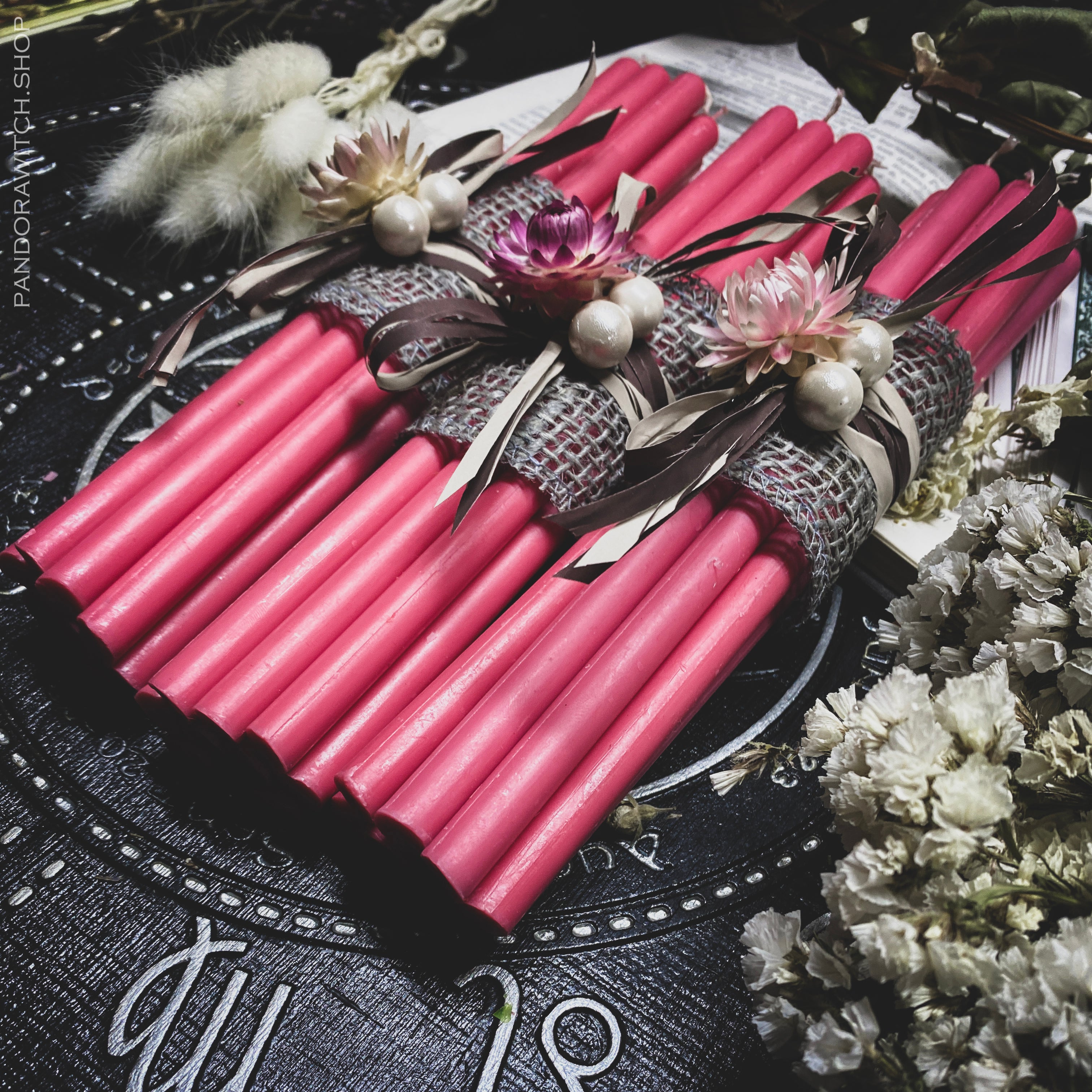 Pink beeswax candles - Flower Set