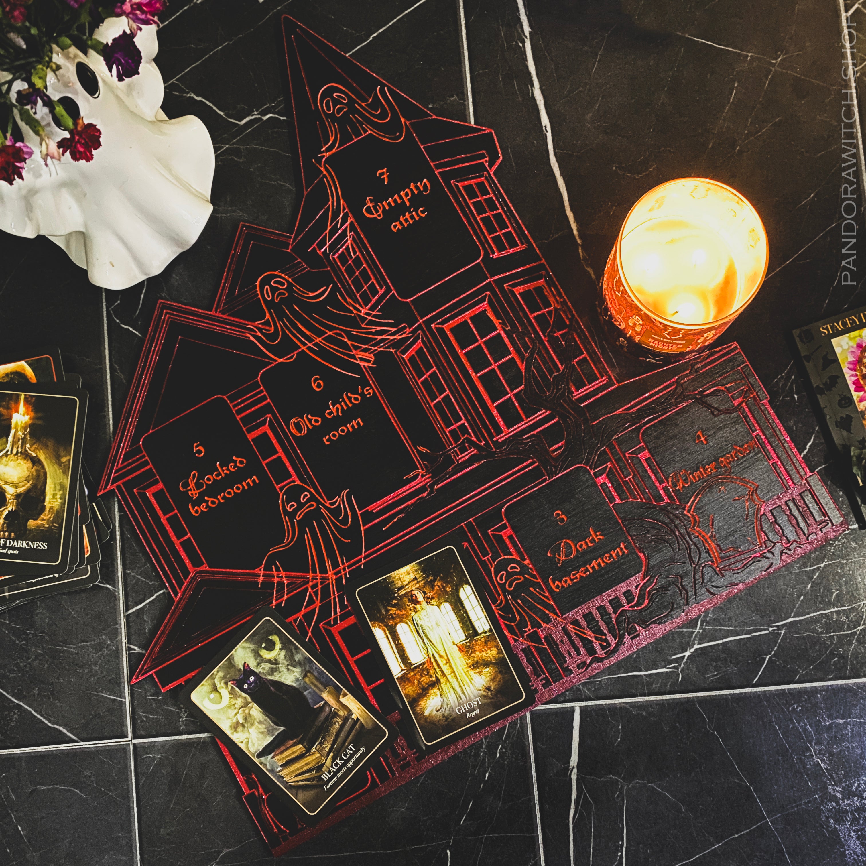 Haunted House - Tarot Spread Board - Red