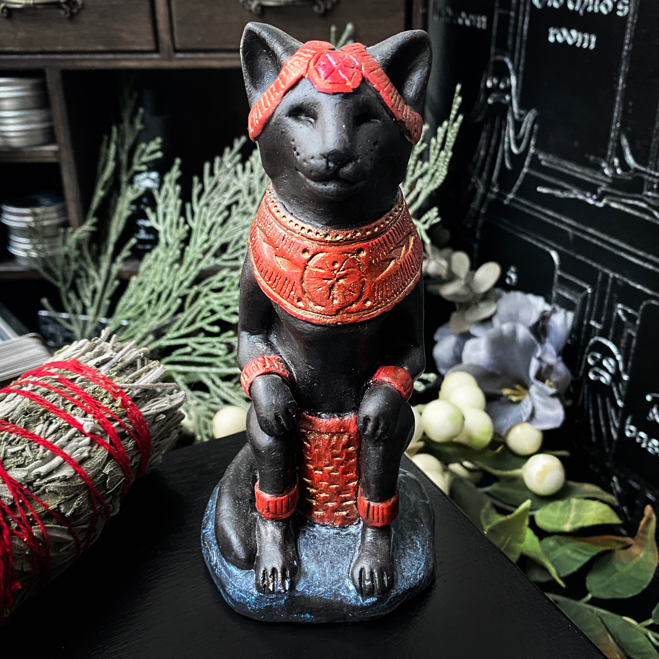 Totem Figure - Black Cat - Red