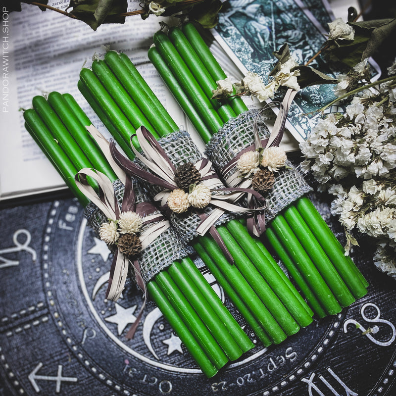 Green beeswax candles - Flower Set
