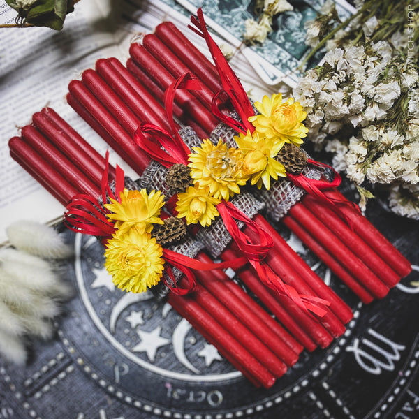 Red beeswax candles - Flower Set