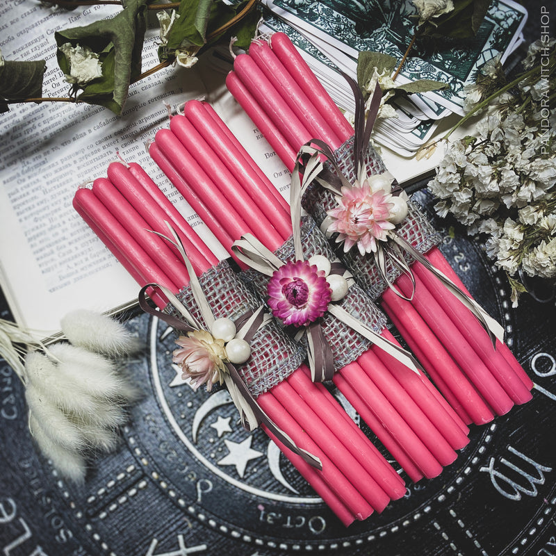Pink beeswax candles - Flower Set