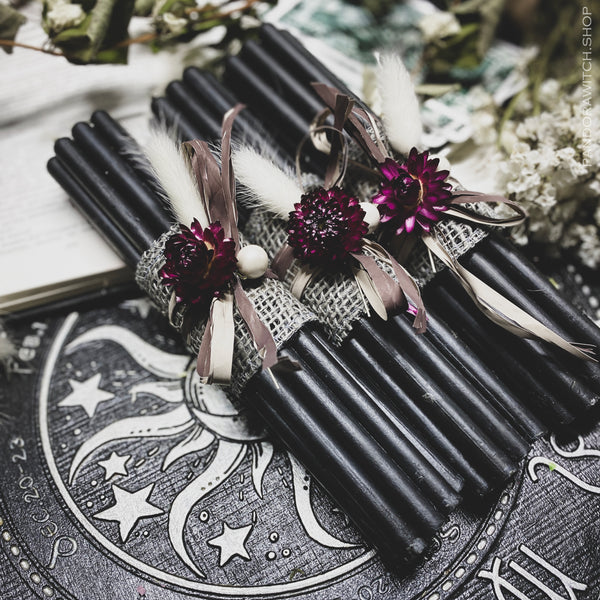 Black beeswax candles - Flower Set