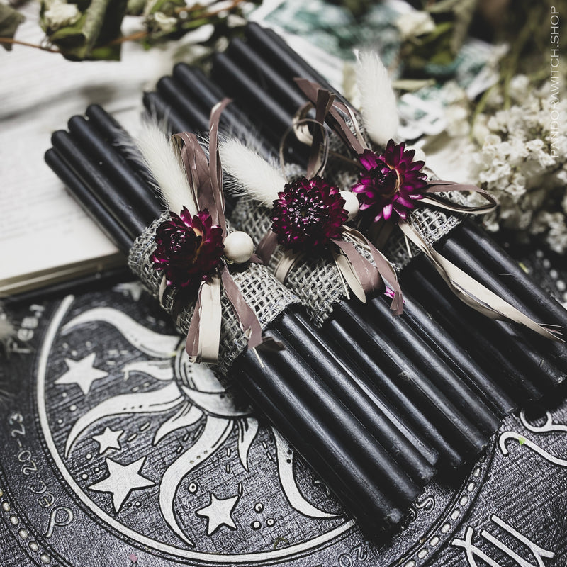 Black beeswax candles - Flower Set