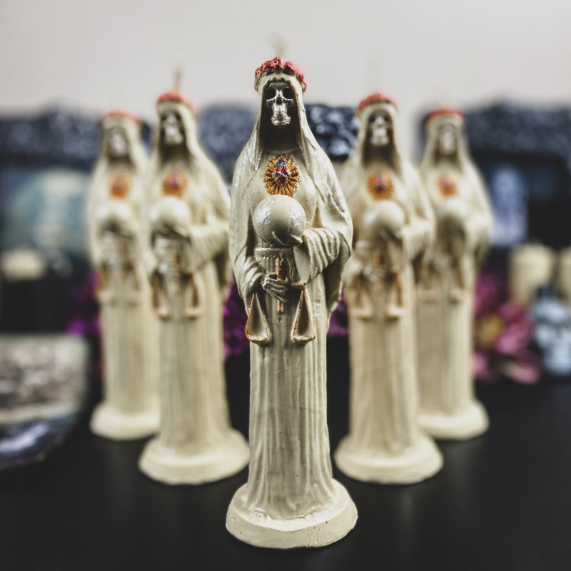White Santa Muerte - beeswax candle