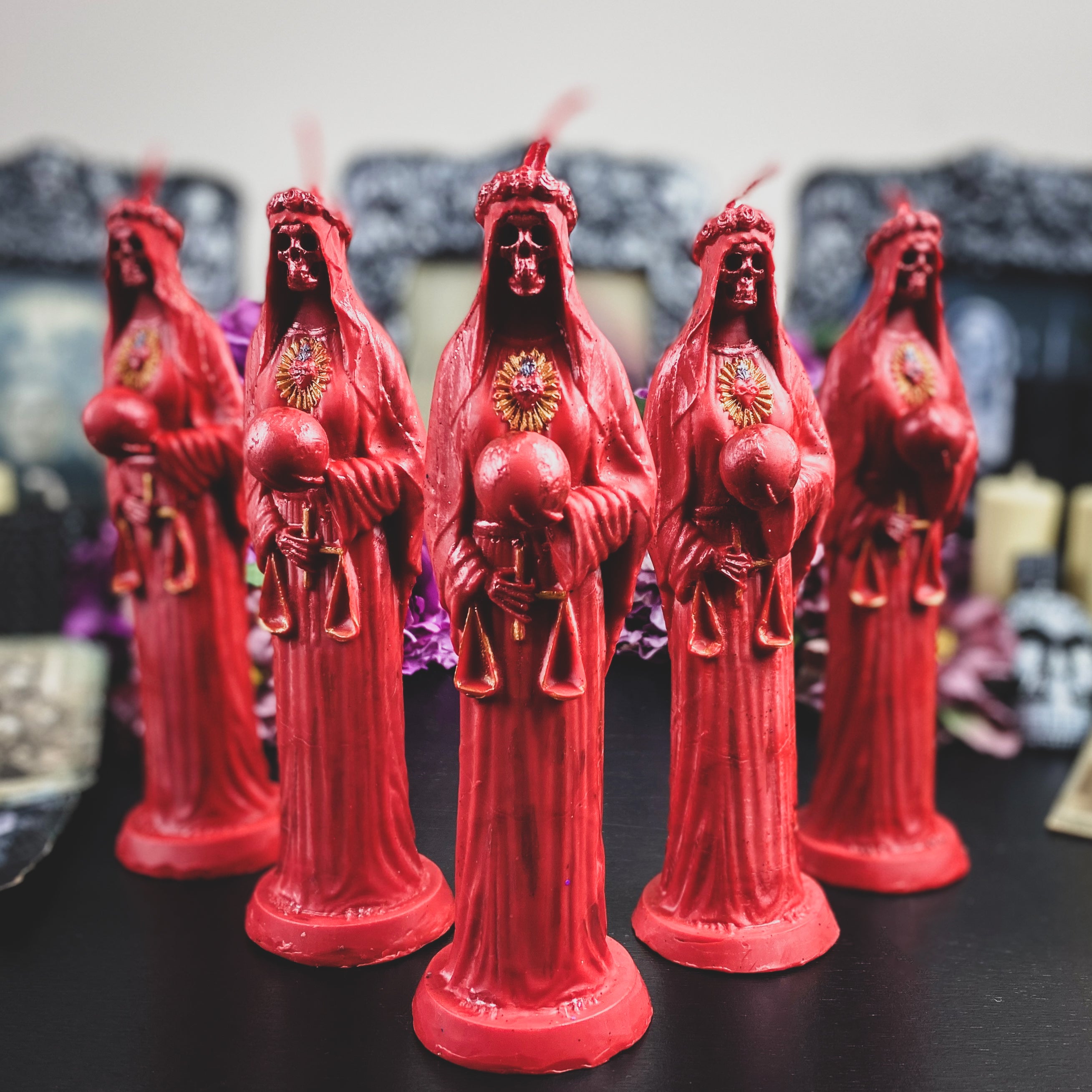 Red Santa Muerte - beeswax candle