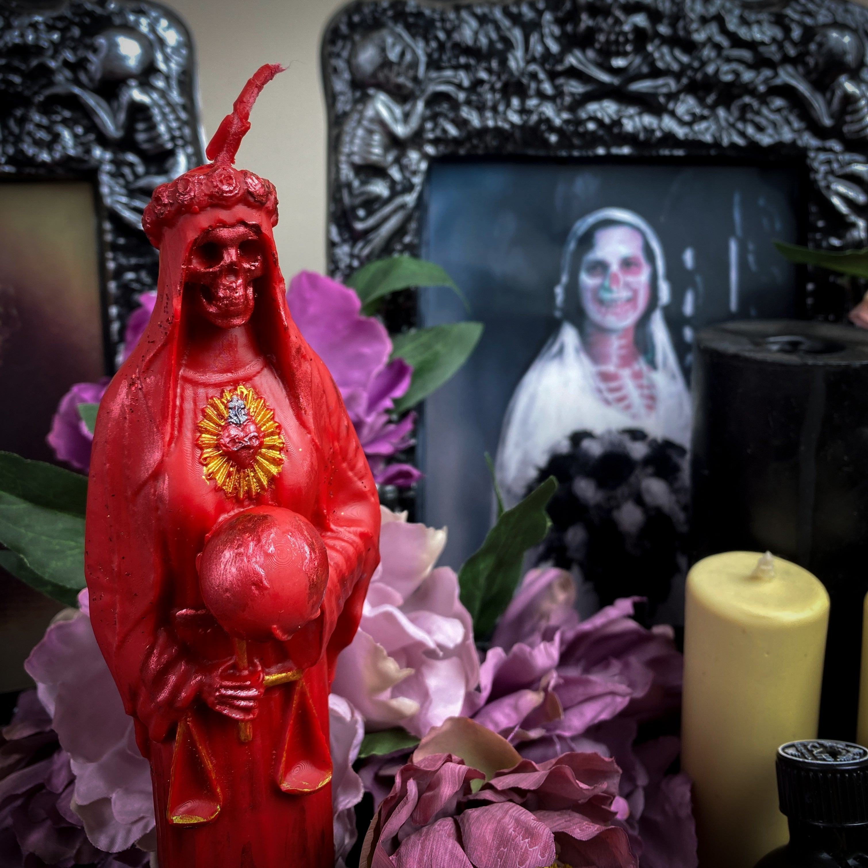 Red Santa Muerte - beeswax candle