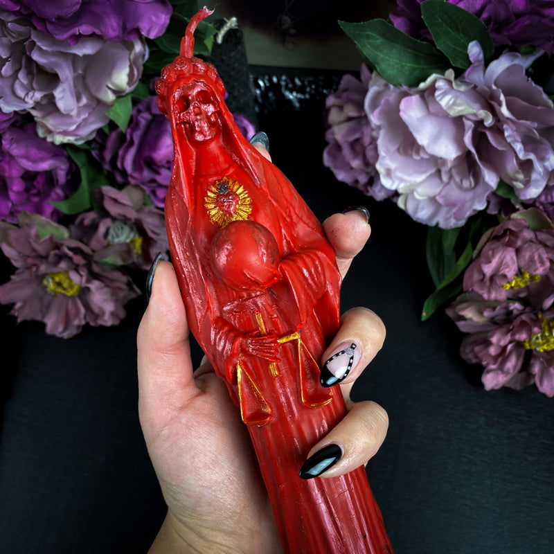 Red Santa Muerte - beeswax candle