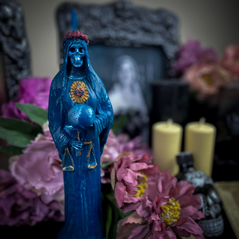 Blue Santa Muerte - beeswax candle