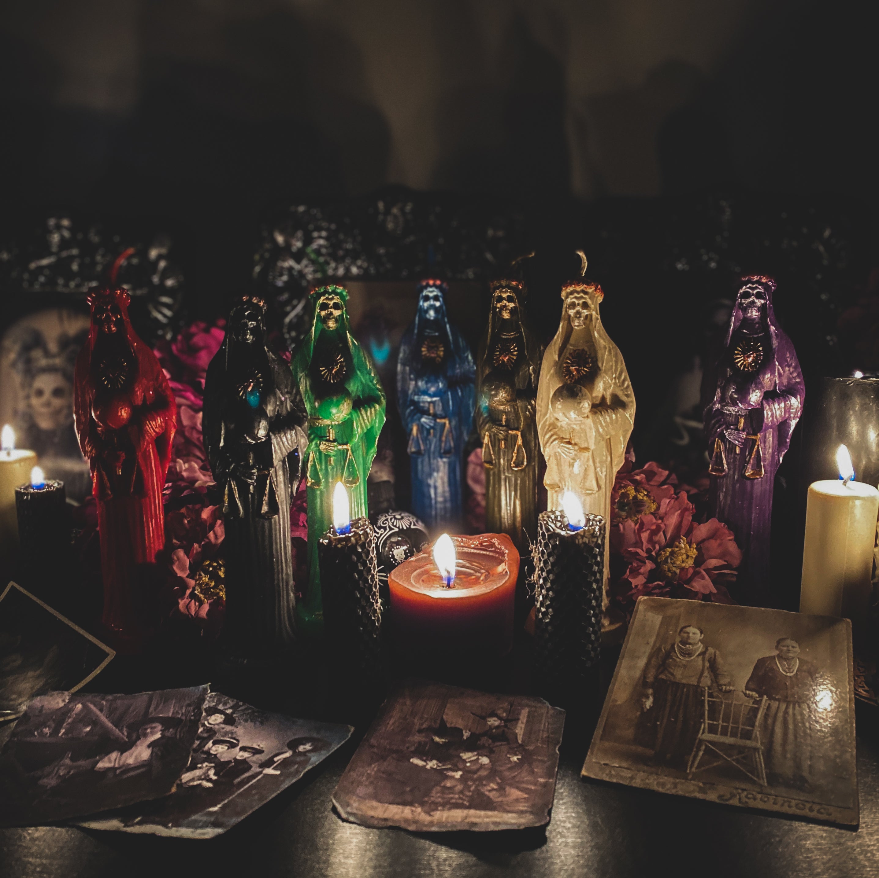 Green Santa Muerte - beeswax candle