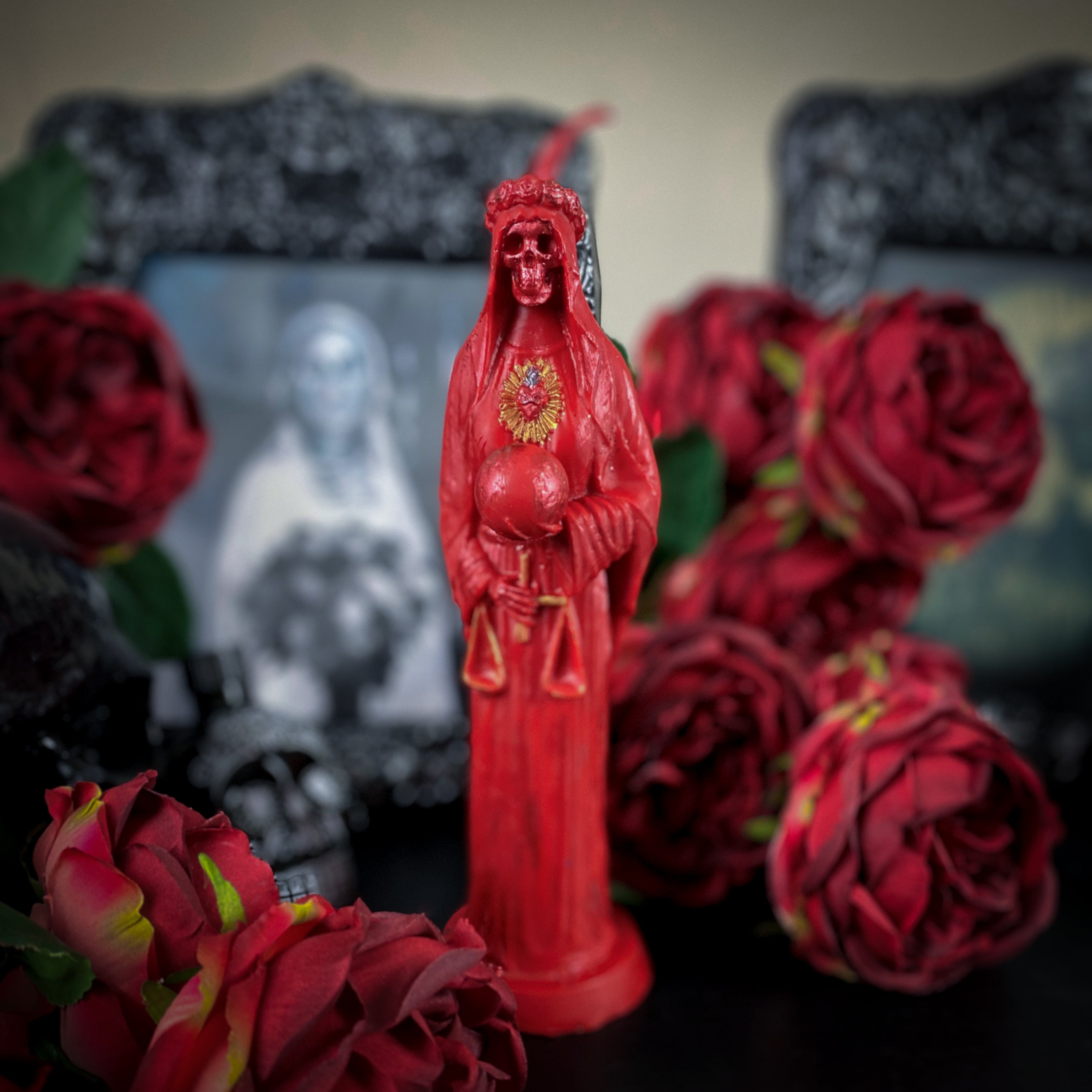 Red Santa Muerte - beeswax candle