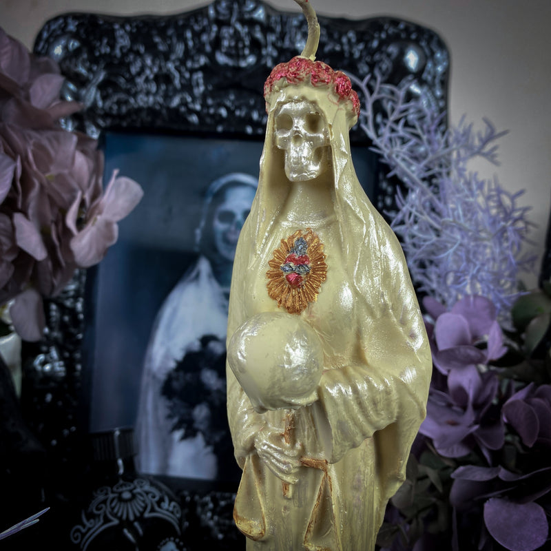 White Santa Muerte - beeswax candle
