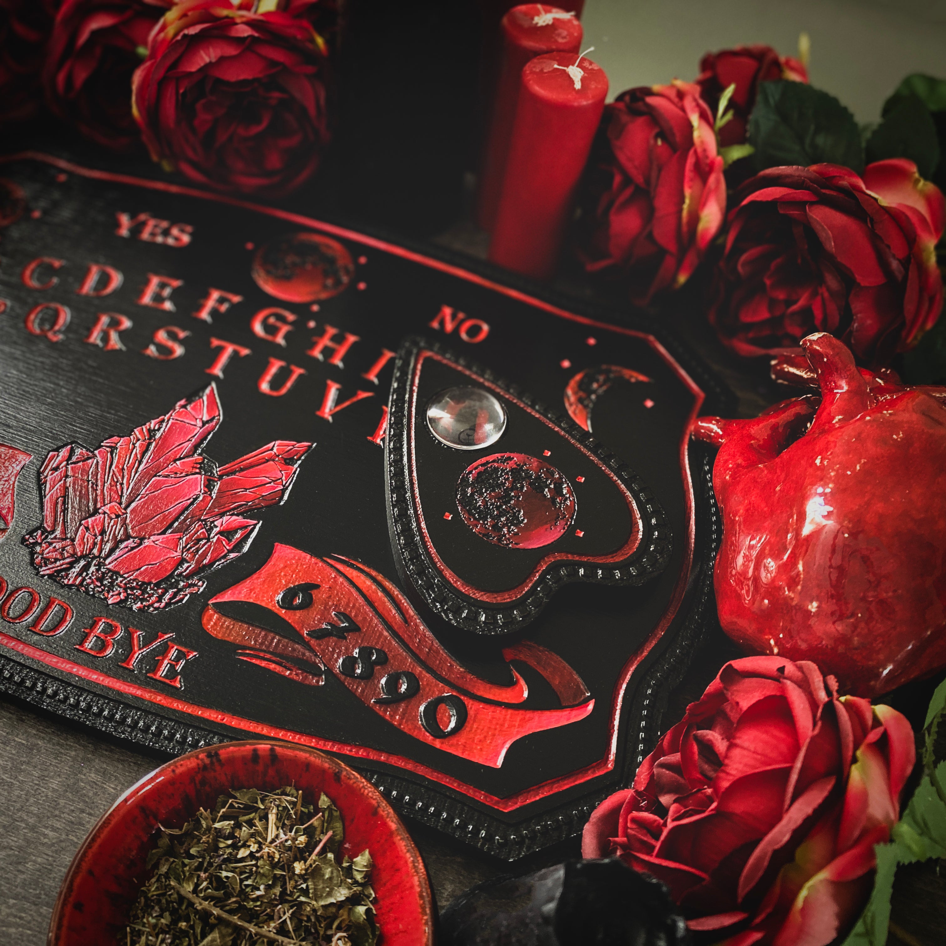 Ouija Board Deer Skull Red Pink Roses Flowers Pagan Wiccan Nature Witch Ghost 2024 Hunting Spirits Samhain Haunted Paranormal Occult Planchette