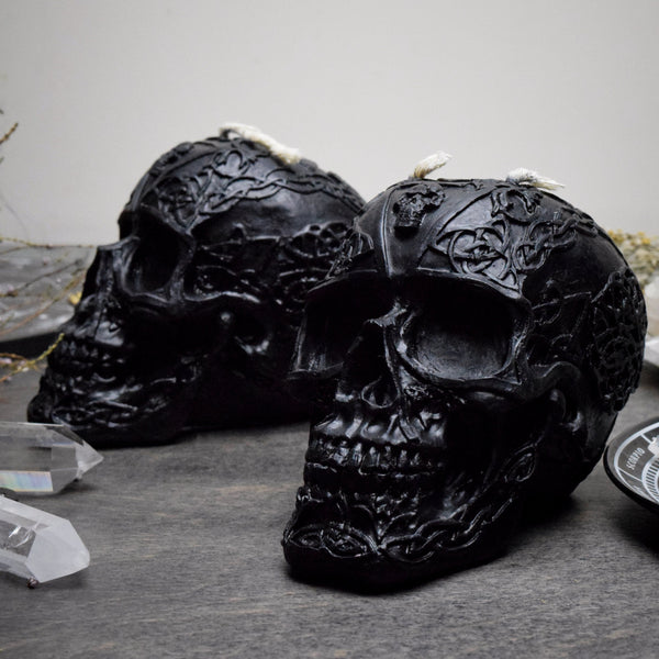 Beeswax Black Skull Candle