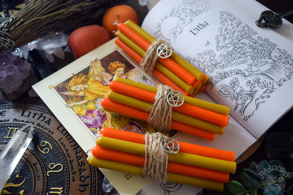 Candle - Litha - Wheel Of The Year - Set Of Beeswax Candles