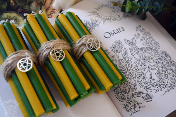 Candle - Ostara - Wheel Of The Year - Set Of Beeswax Candles