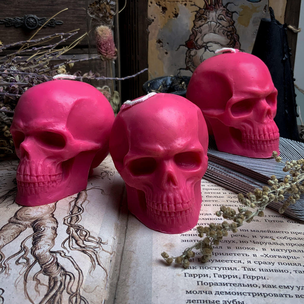 Pink skull - Beeswax candle – Pandora Witch Shop