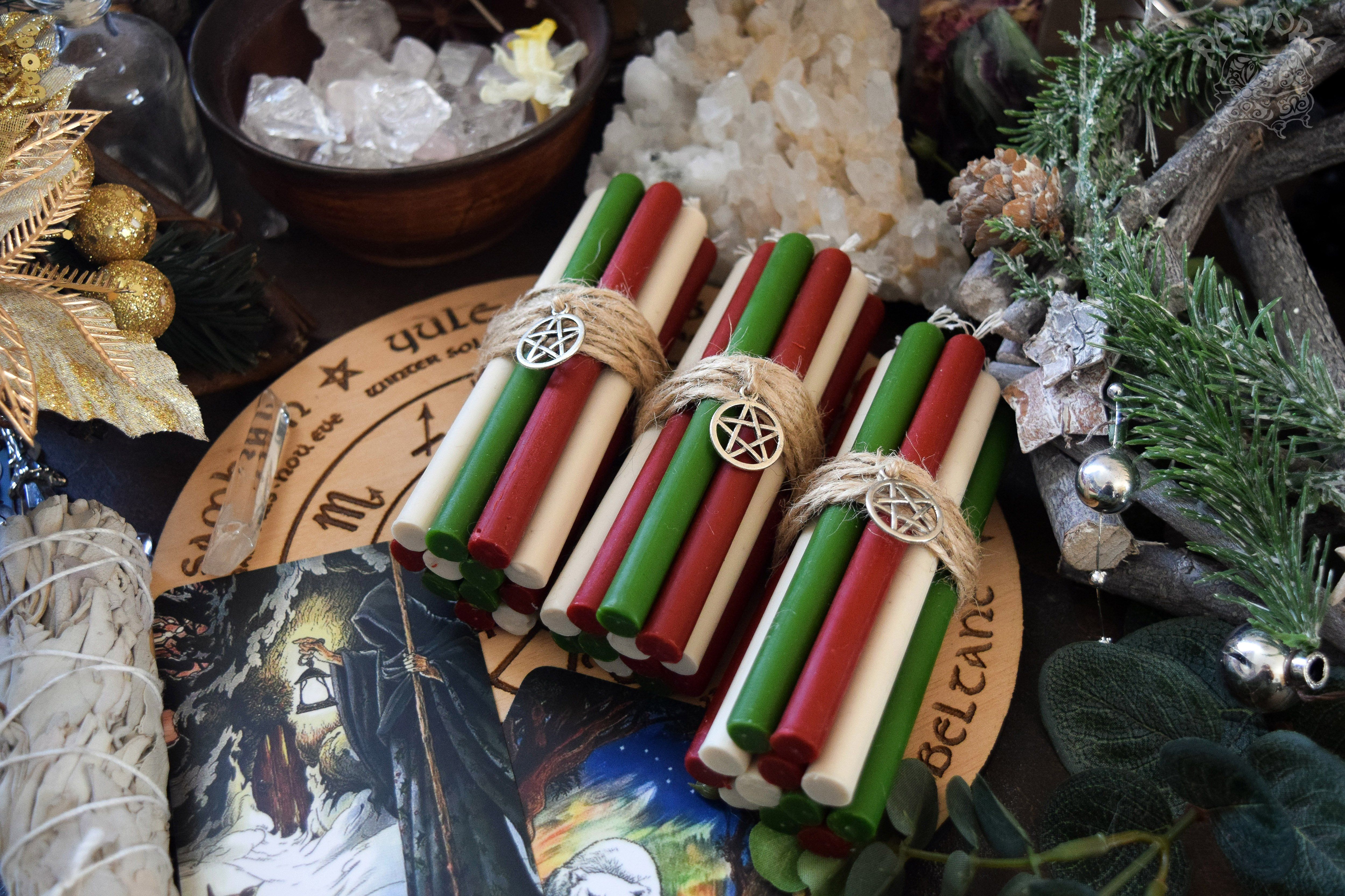 Candle - Yule - Wheel Of The Year - Set Of Beeswax Candles