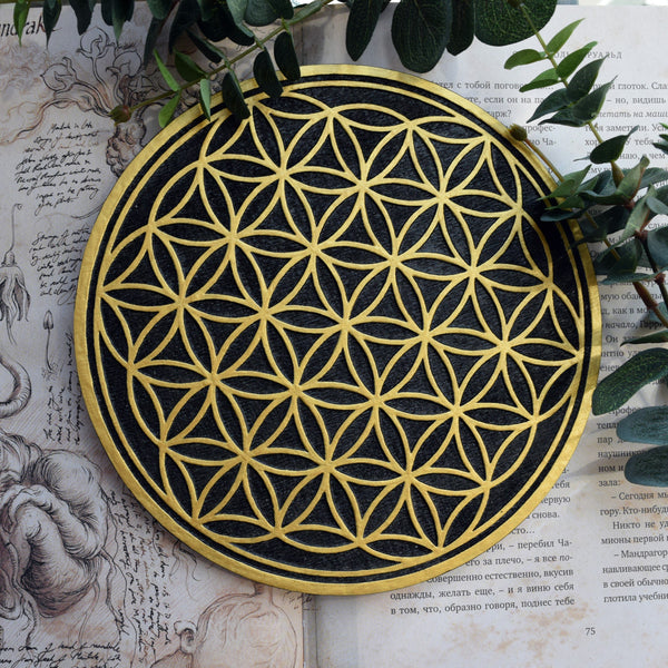Crystal Grid Flower Of Life, Flower Pythagoras - Black\Gold