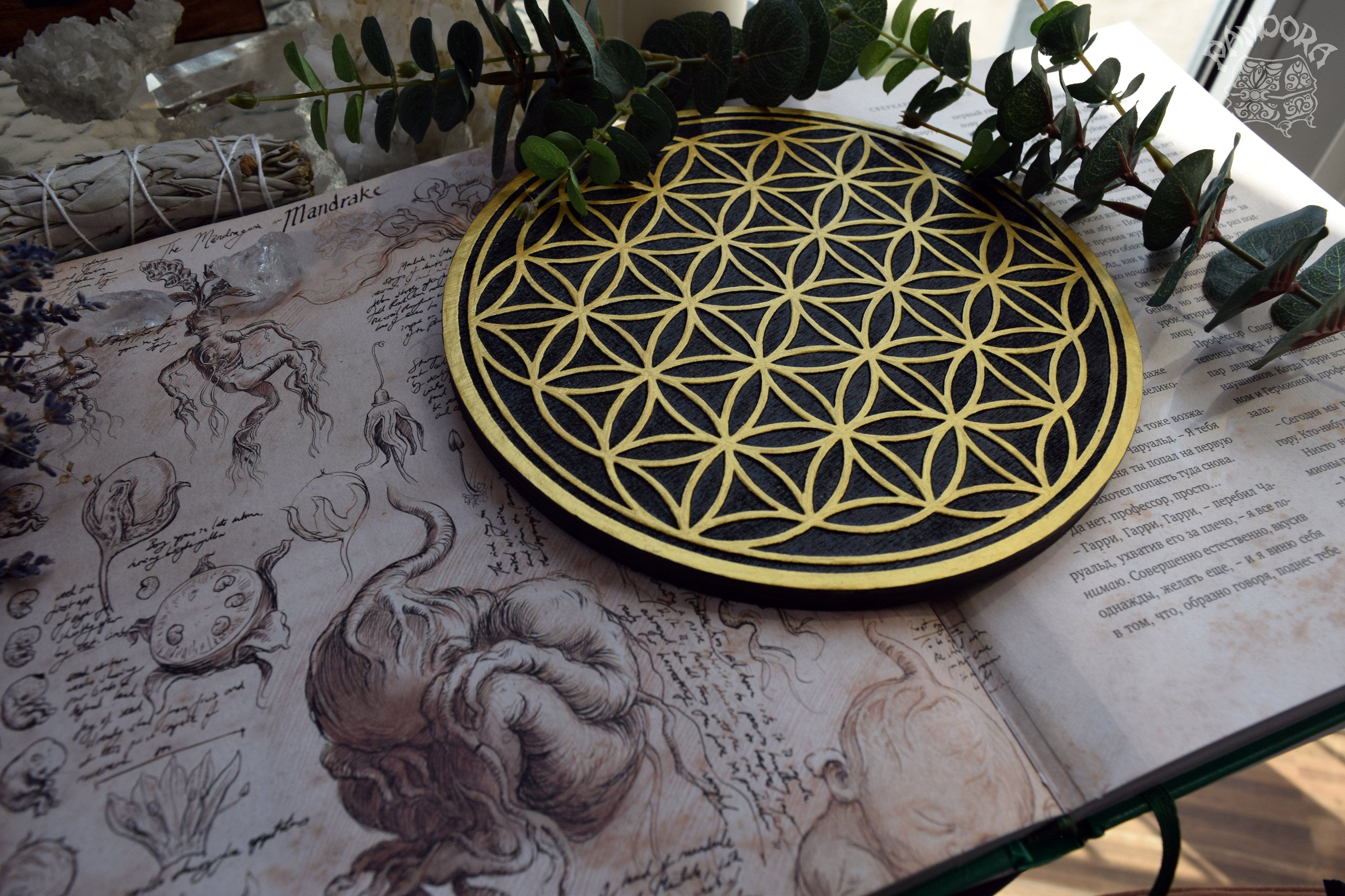 Crystal Grid Flower Of Life, Flower Pythagoras - Black\Gold