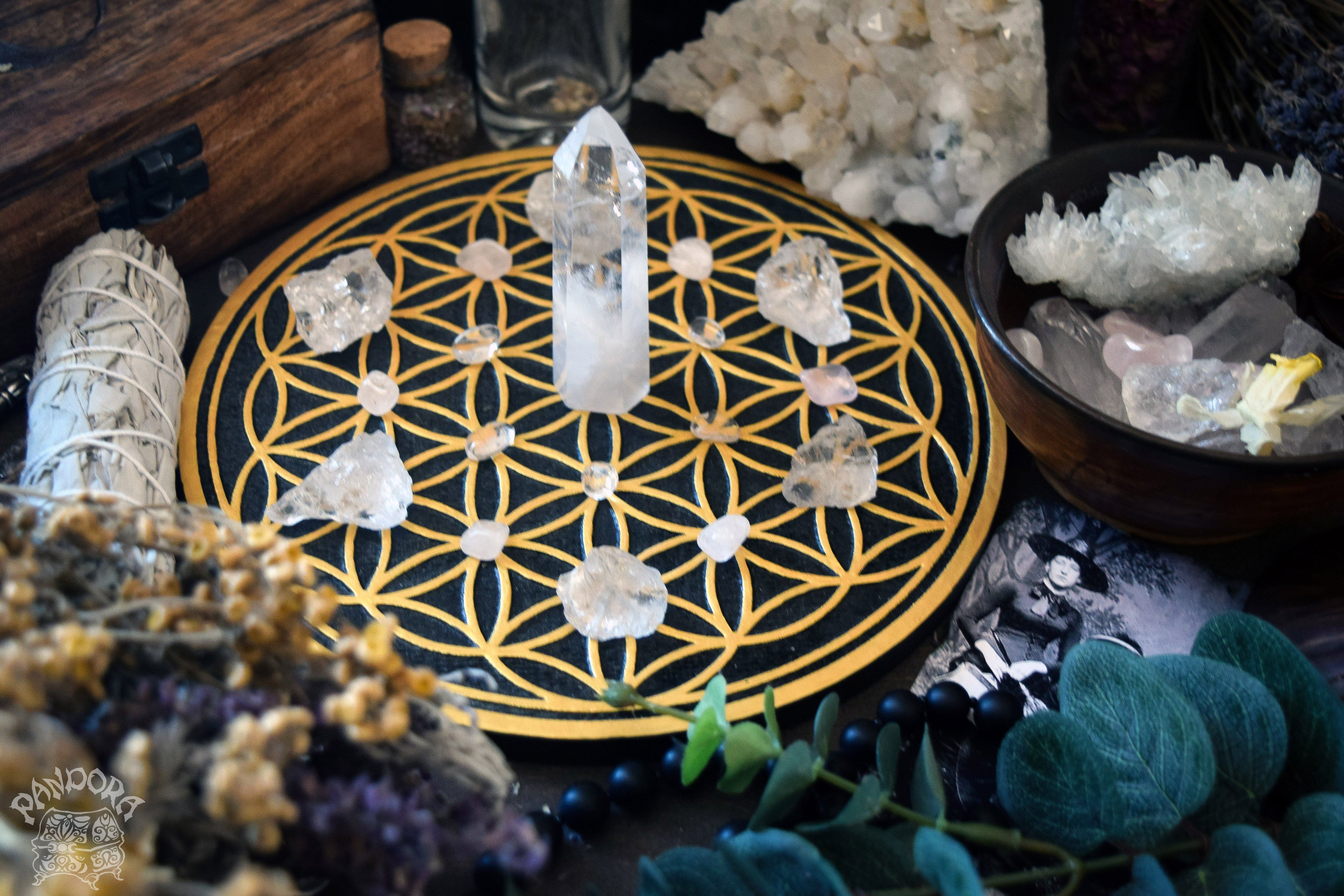 Crystal Grid Flower Of Life, Flower Pythagoras - Black\Gold