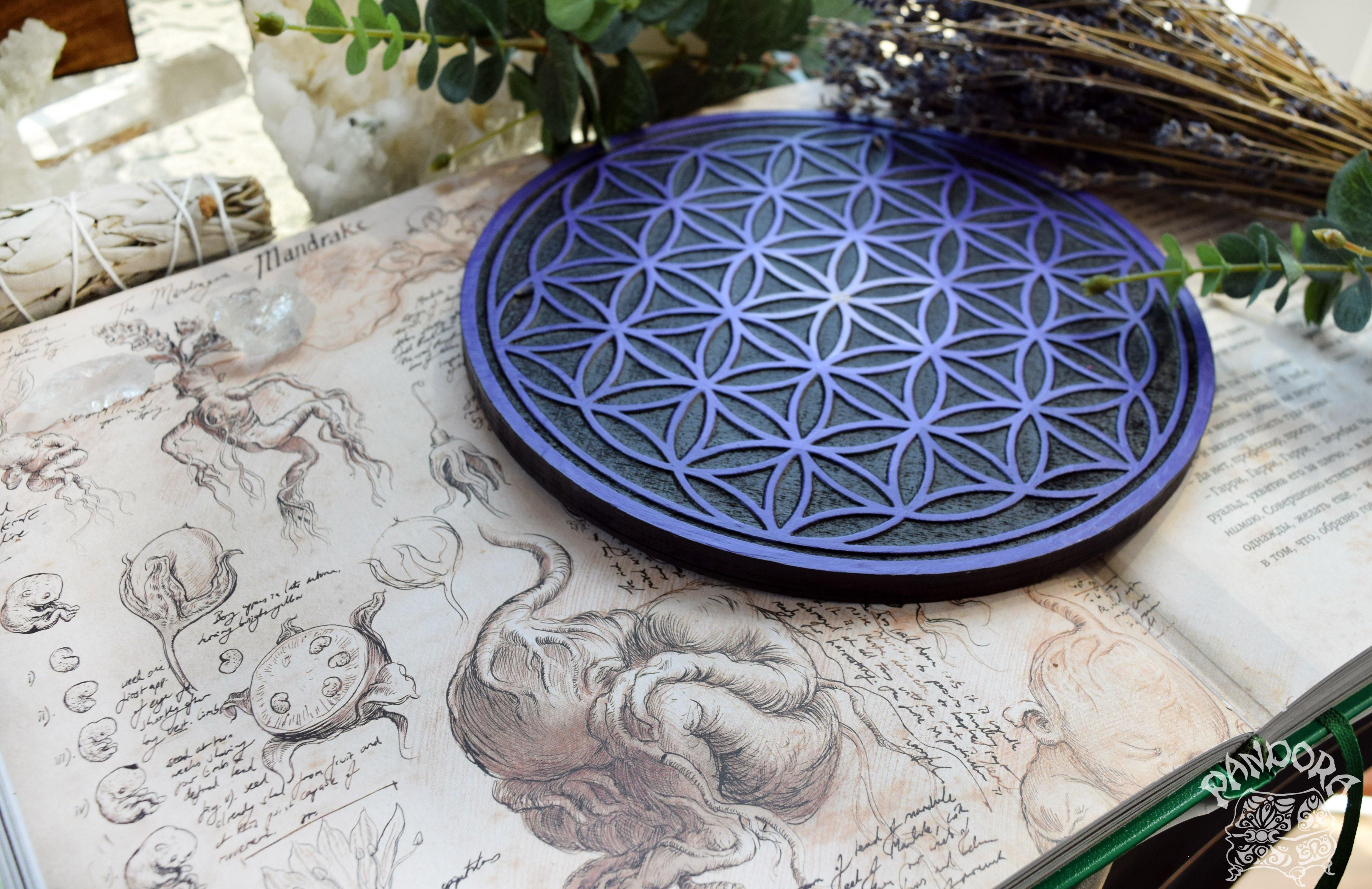 Crystal Grid Flower Of Life, Flower Pythagoras - Black\Purple