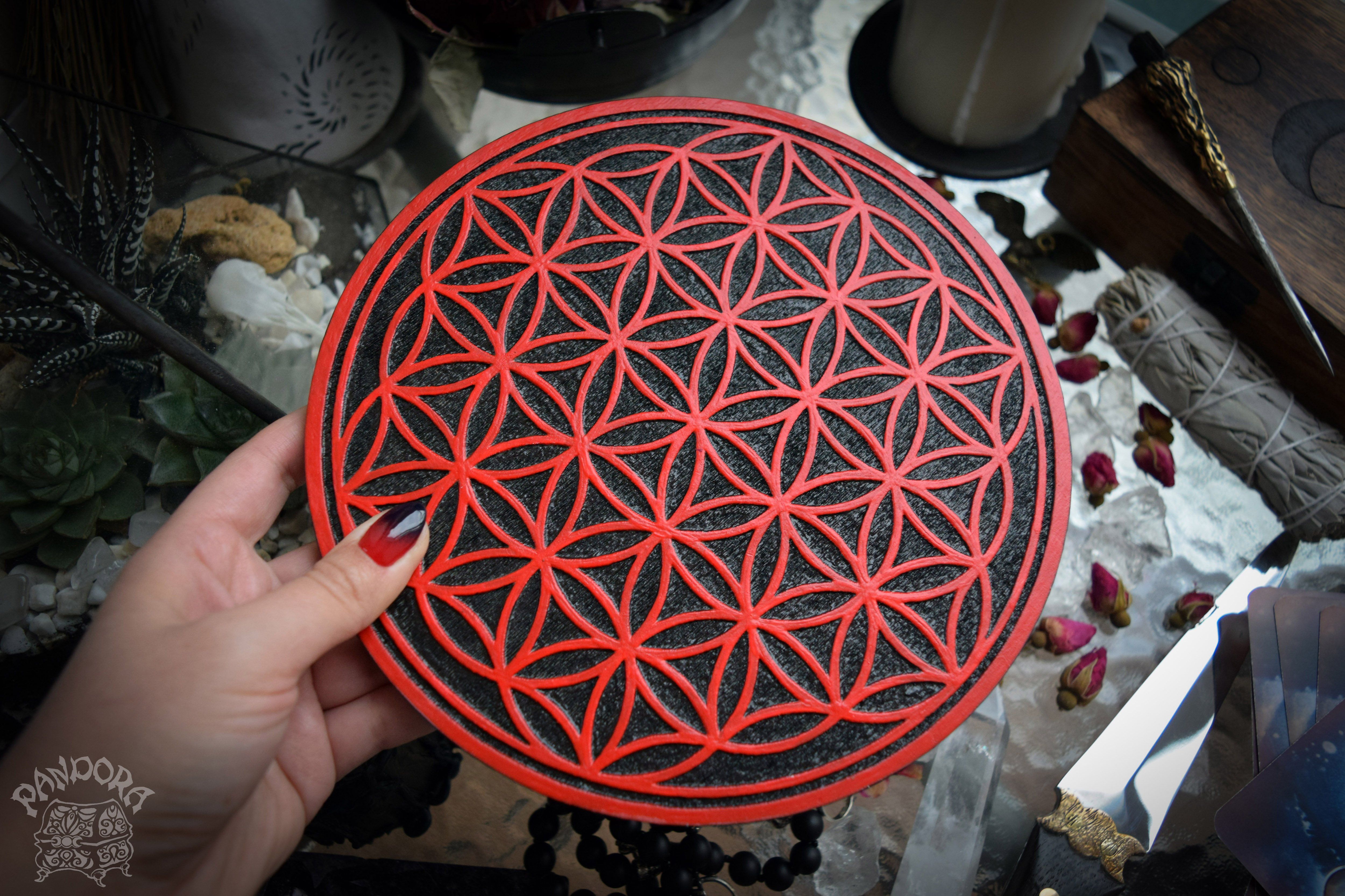 Crystal Grid Flower Of Life, Flower Pythagoras - Black\Red