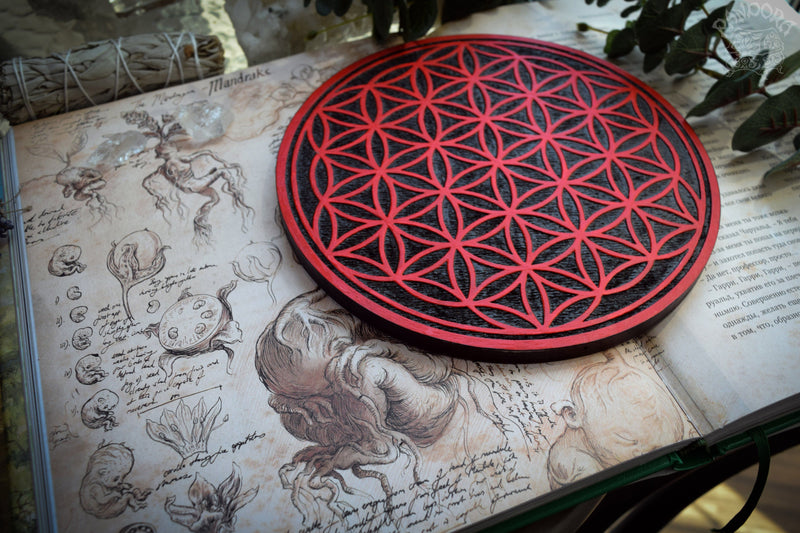 Crystal Grid Flower Of Life, Flower Pythagoras - Black\Red