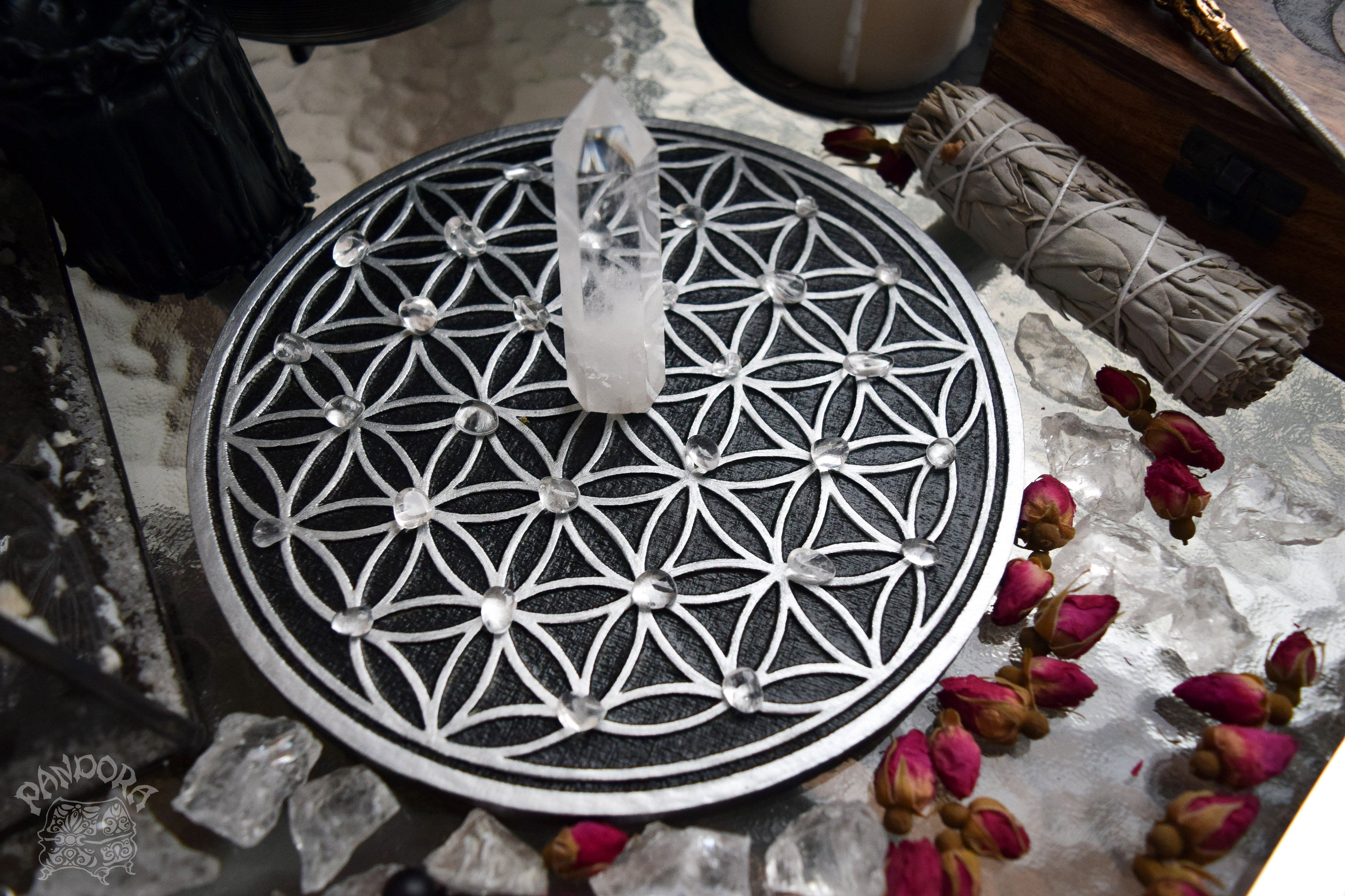 Crystal Grid Flower Of Life, Flower Pythagoras - Black\Silver