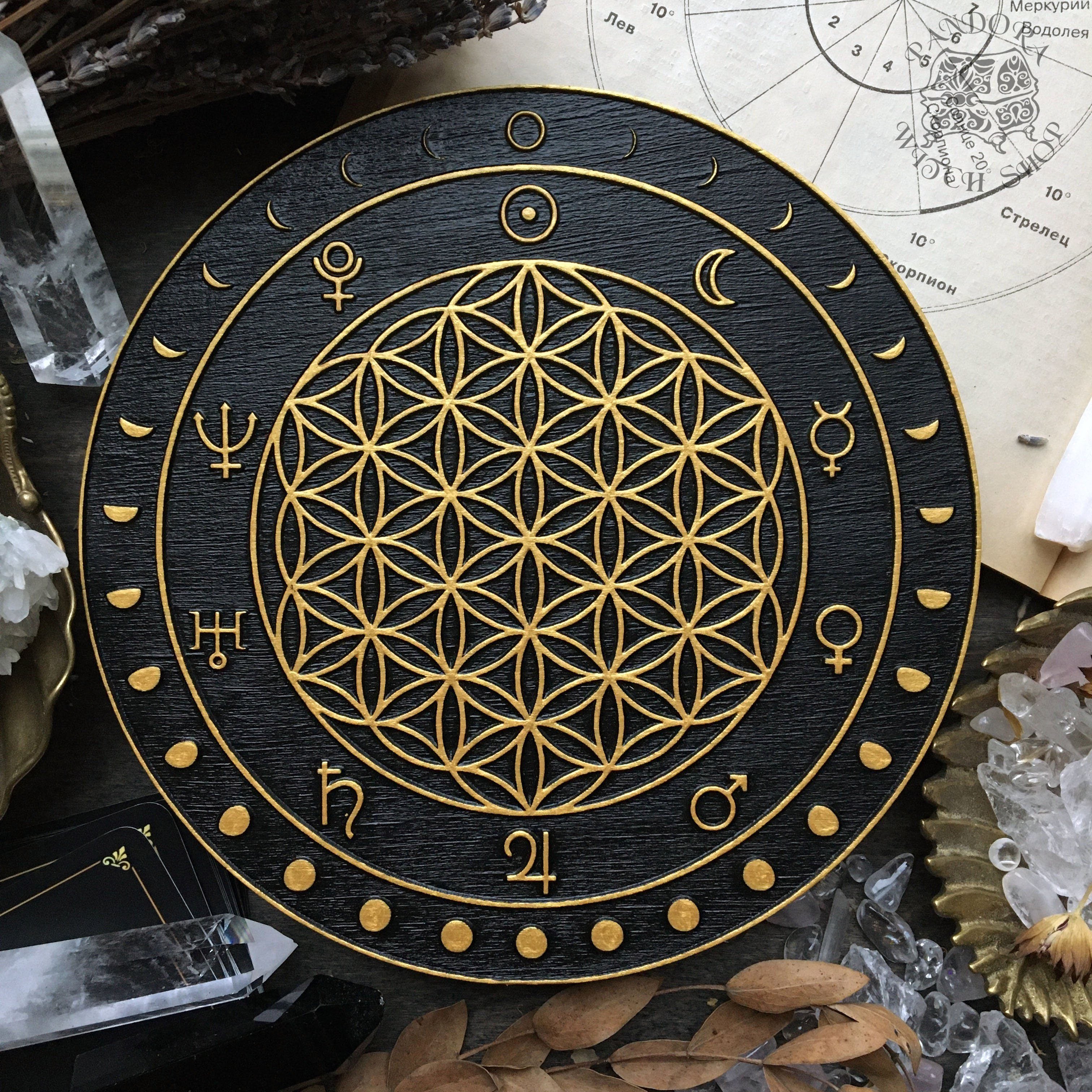 Crystal Grid - Moon Flower of Life - Black\Gold