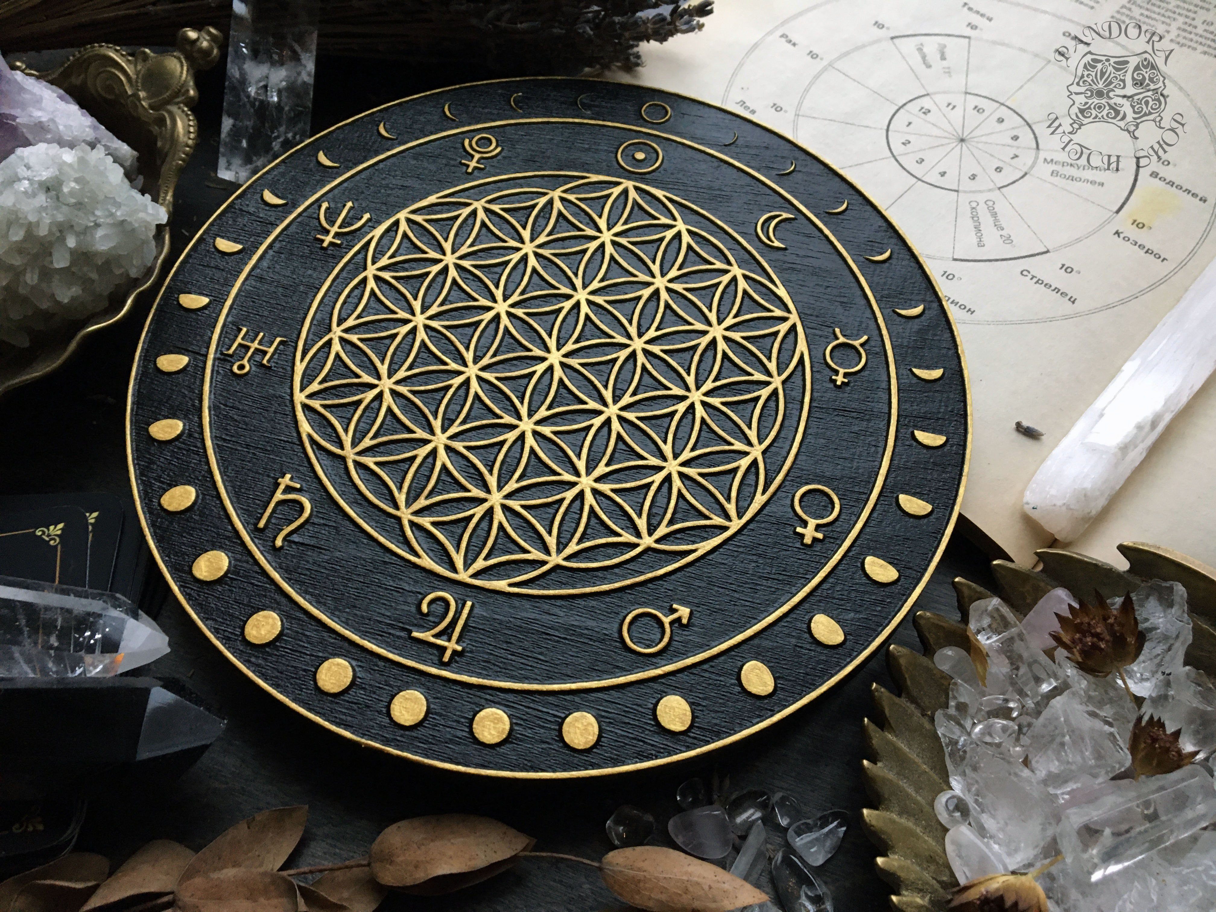 Crystal Grid - Moon Flower of Life - Black\Gold