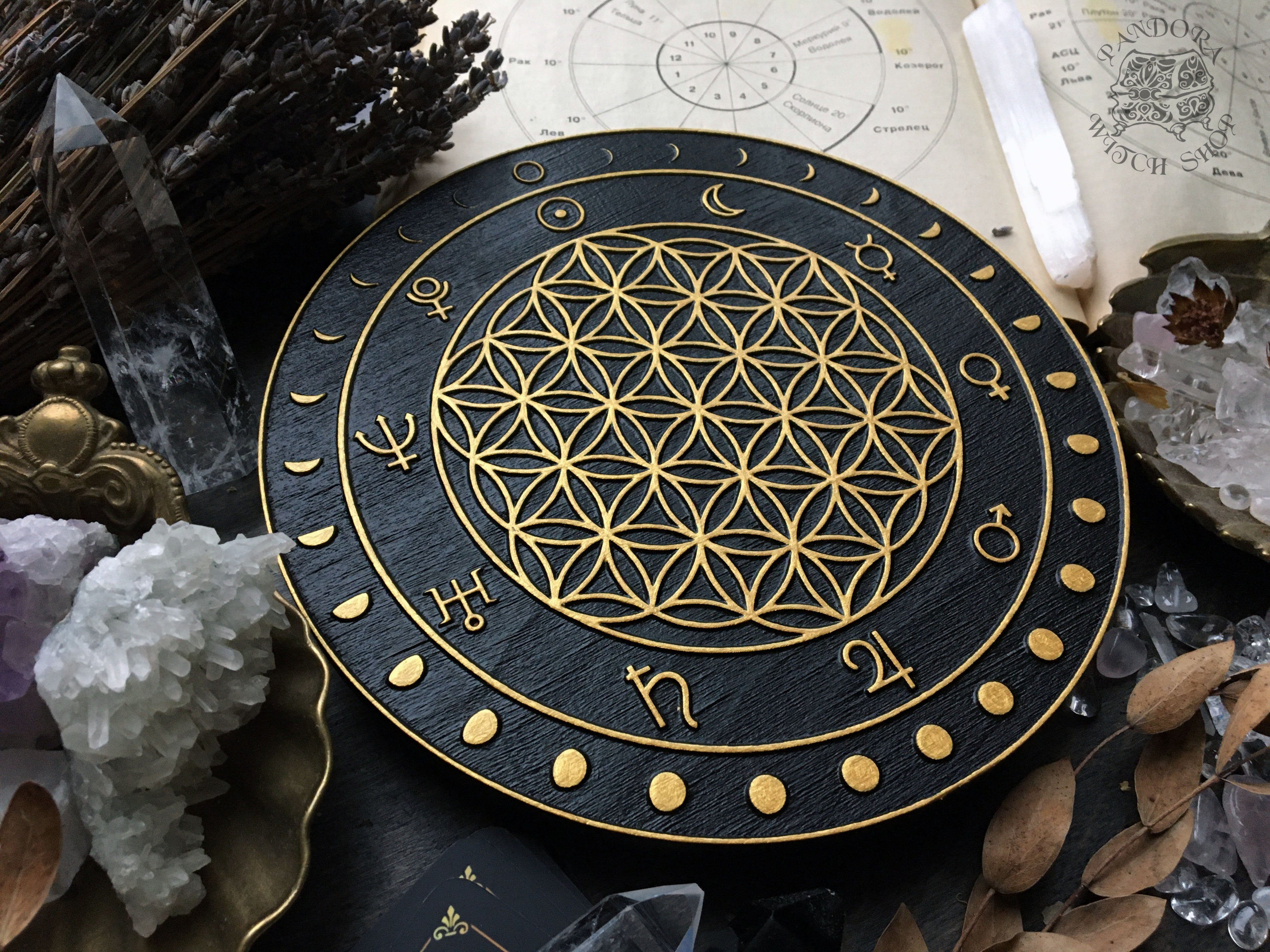 Crystal Grid - Moon Flower of Life - Black\Gold