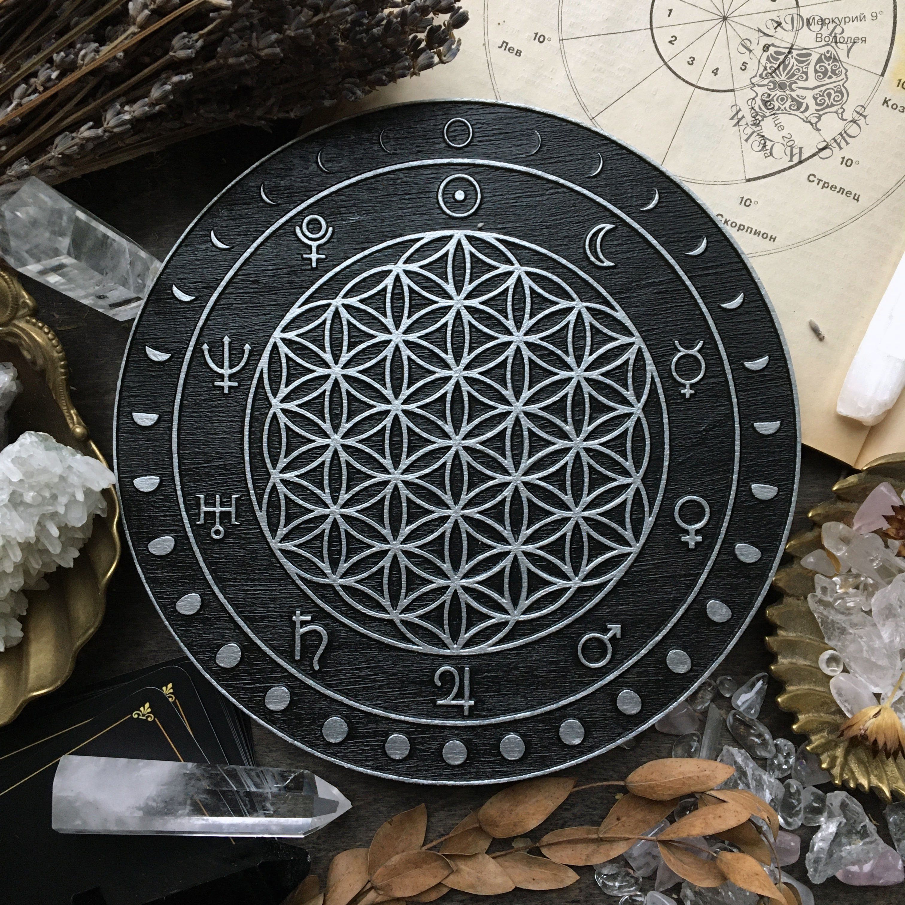 Crystal Grid - Moon Flower of Life - Black\Silver